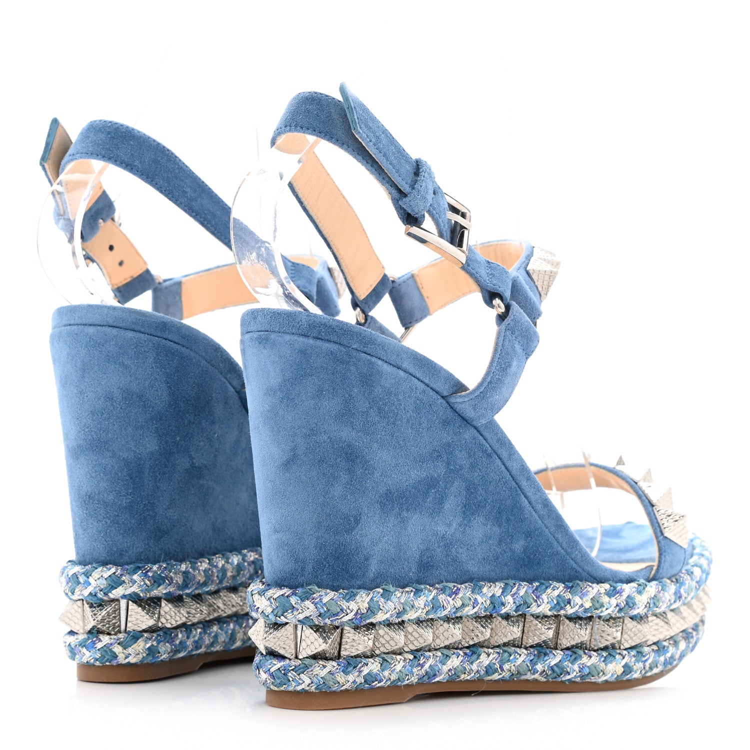 Christian Louboutin Veau Velours Pyraclou 110 Wedge Sandals 36 Blue 4 of 7