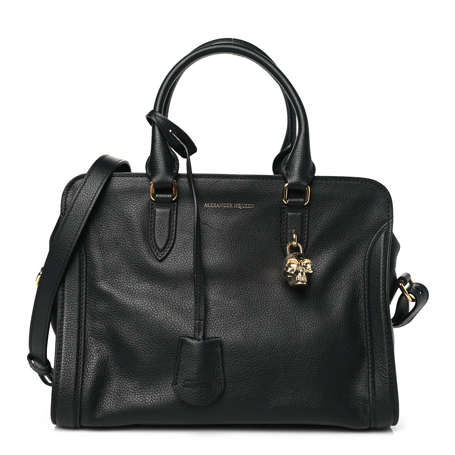Alexander McQueen Pebbled Calfskin Small Skull Padlock Zip Around Tote Black 1 of 11