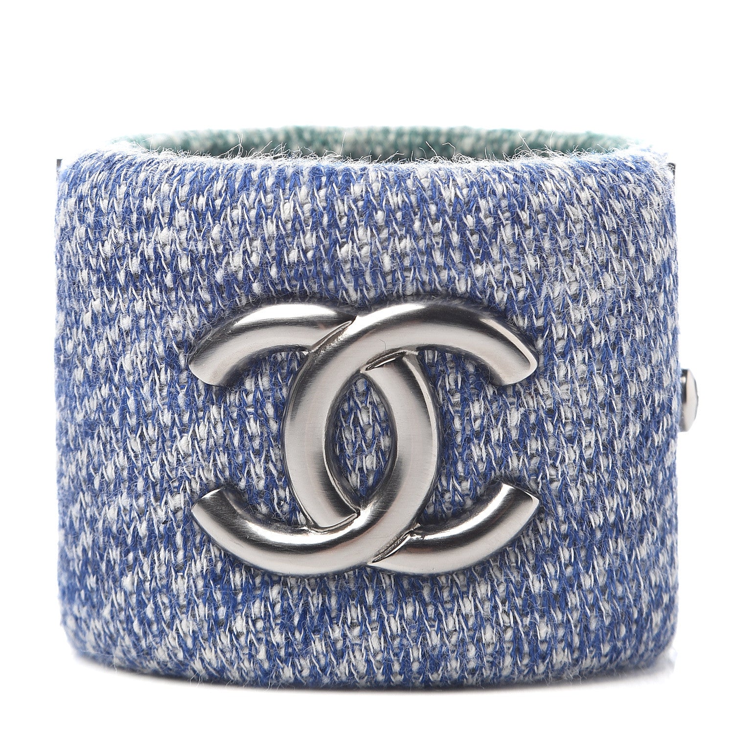 Chanel Knit CC Cuff Blue Green 1 of 5