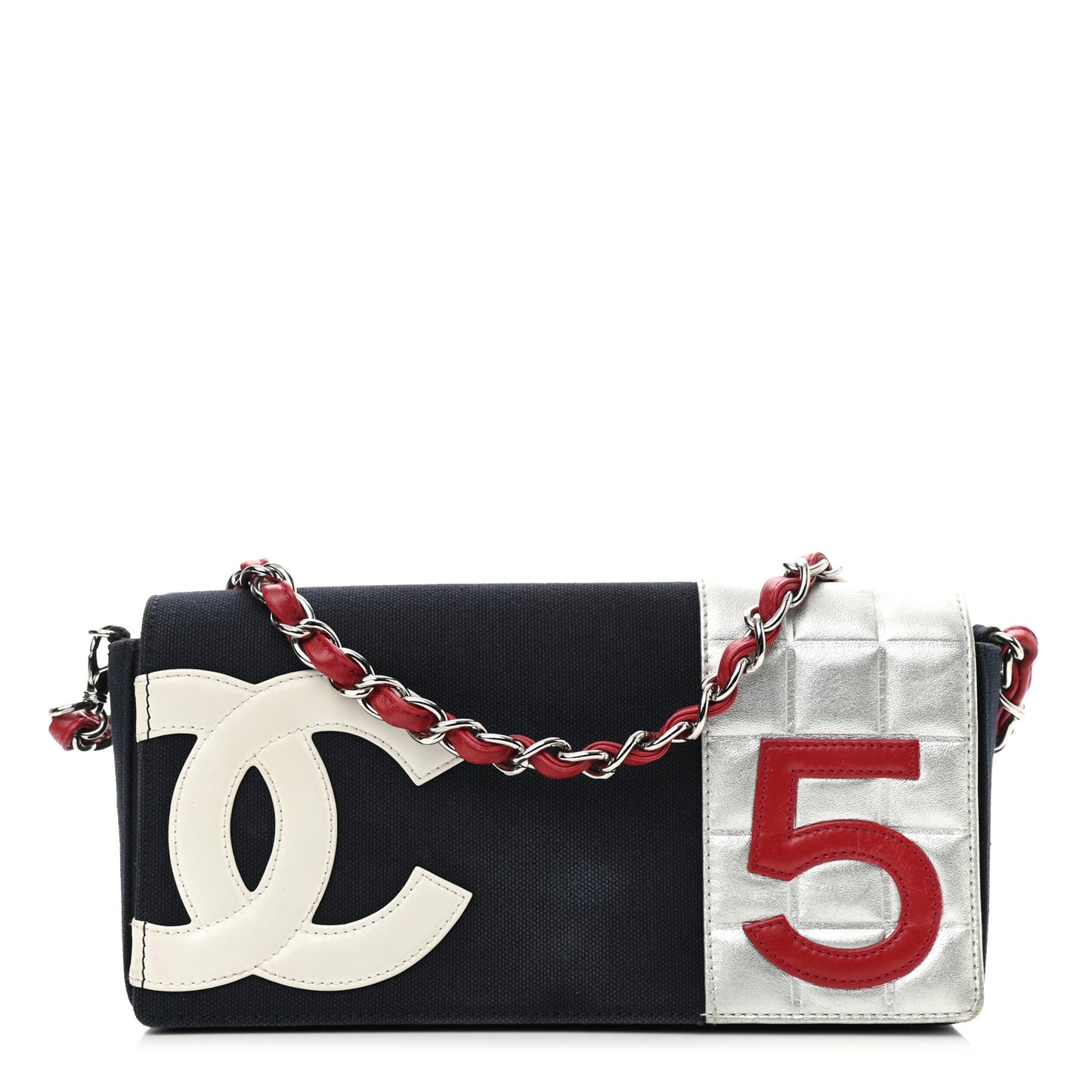 Canvas Metallic Lambskin Chocolate Bar N°5 Bag Navy Blue