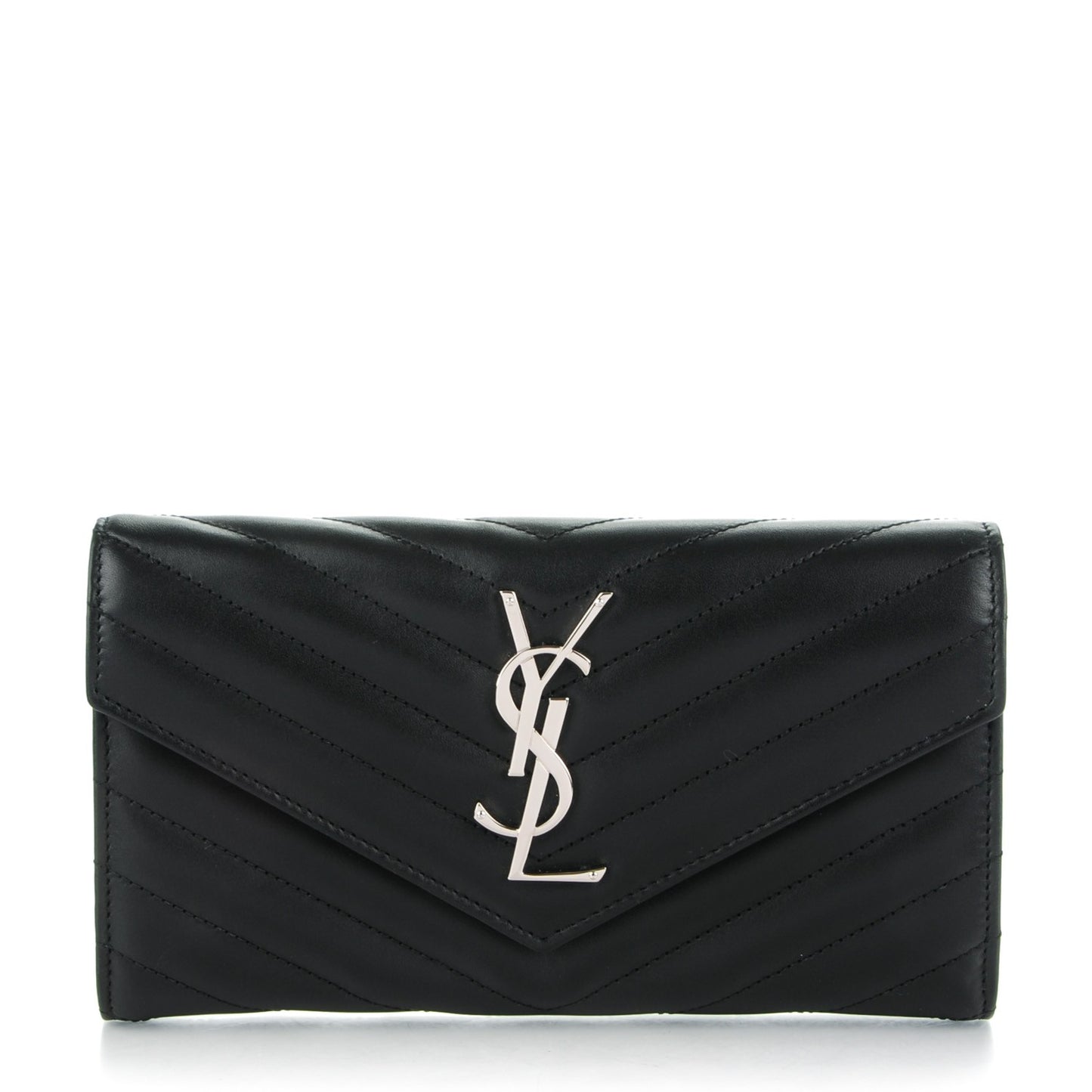 Calfskin Matelasse Chevron Monogram Flap Wallet Black