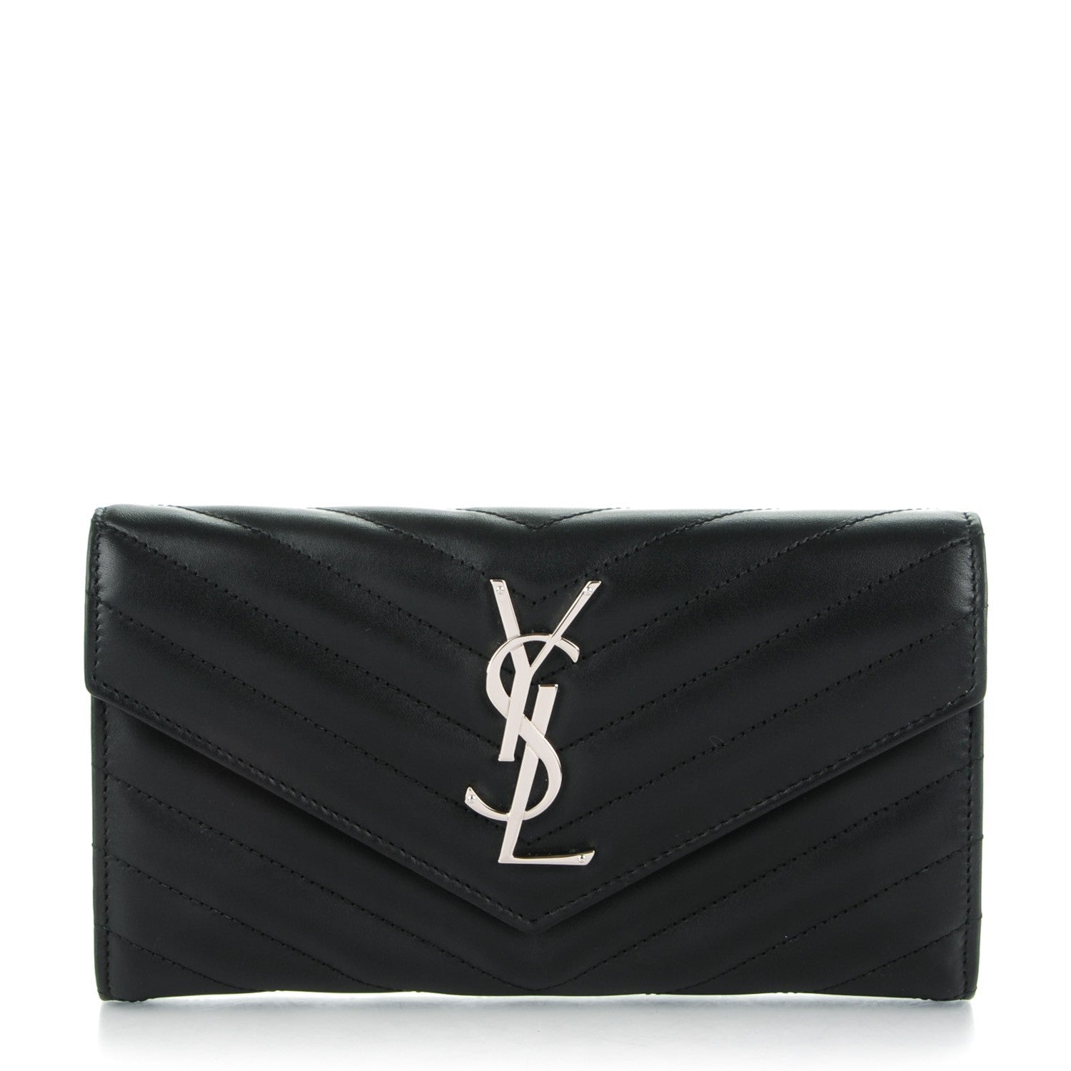 Saint Laurent Calfskin Matelasse Chevron Monogram Flap Wallet Black 1 of 8