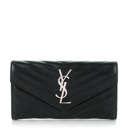 Saint Laurent Calfskin Matelasse Chevron Monogram Flap Wallet Black 1 of 8