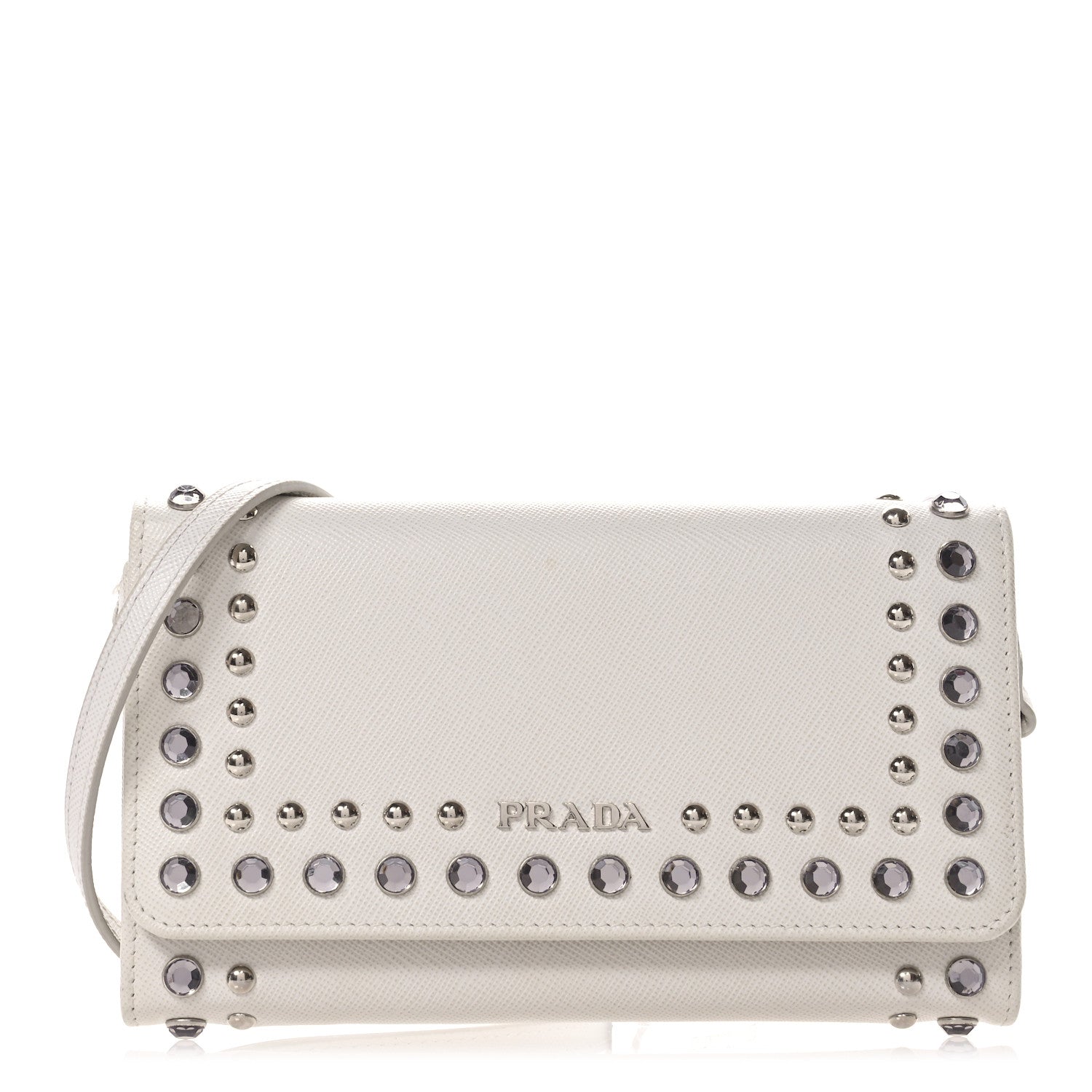 Prada Saffiano Crystal Studded Wallet On Strap Talco 1 of 12