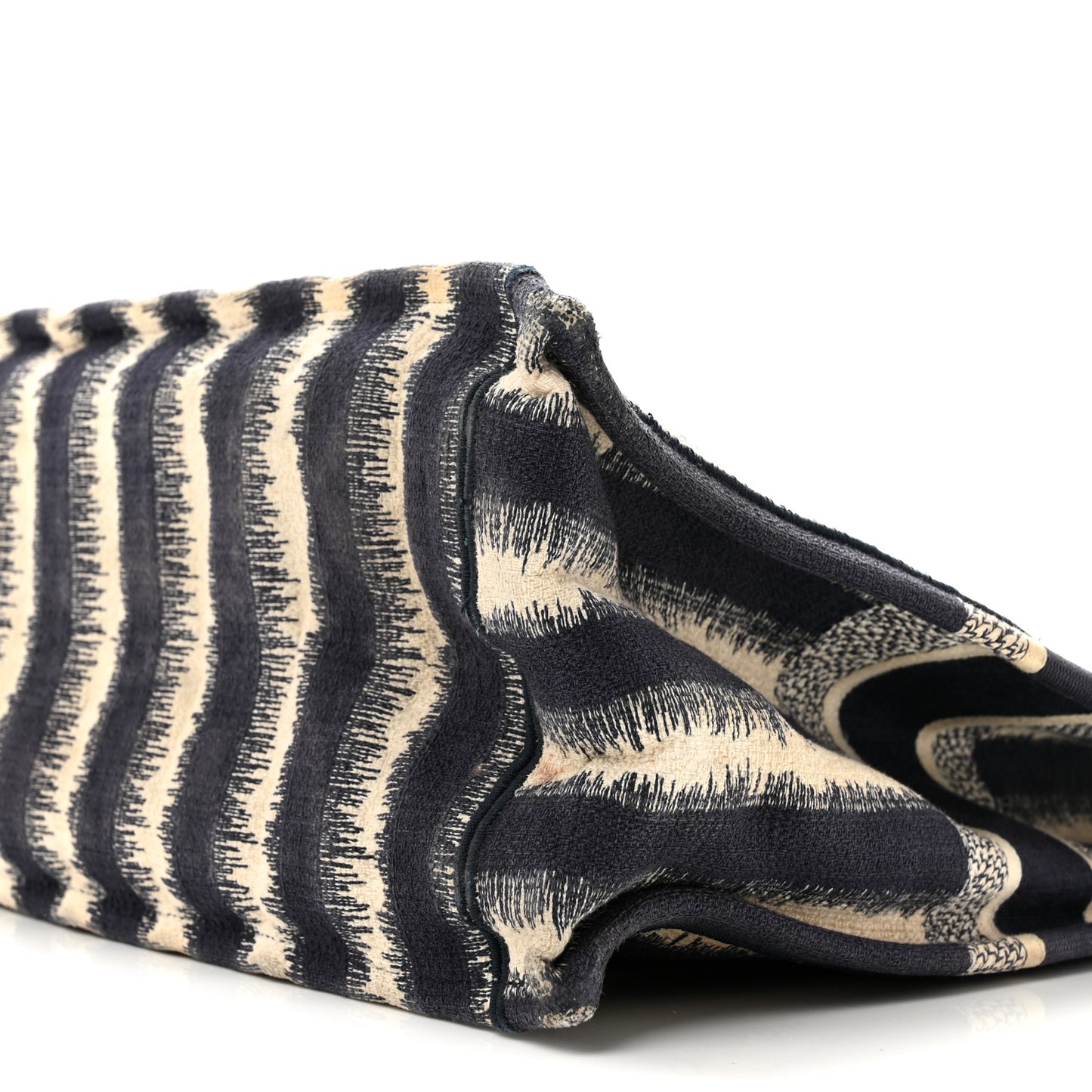 Canvas Embroidered Large Striped Book Tote Navy