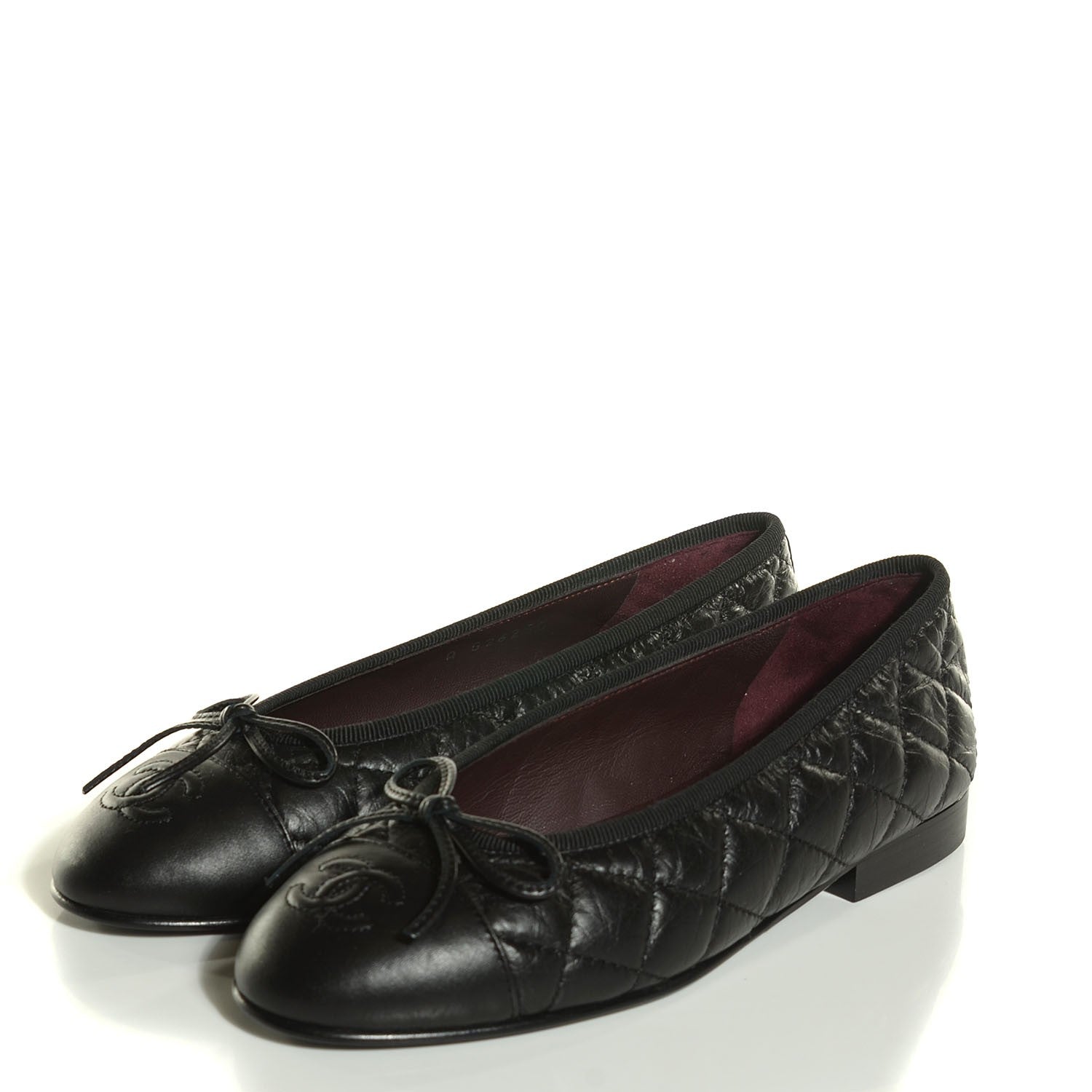 Chanel Aged Calfskin Quilted Cap Toe Ballerina Flats 34 Black 6 of 14
