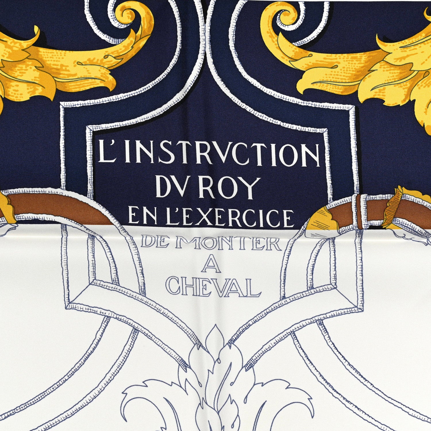 Hermes Silk L Instruction Du Roy Scarf 90 Marine White Or 3 of 6