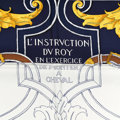 Hermes Silk L Instruction Du Roy Scarf 90 Marine White Or 3 of 6