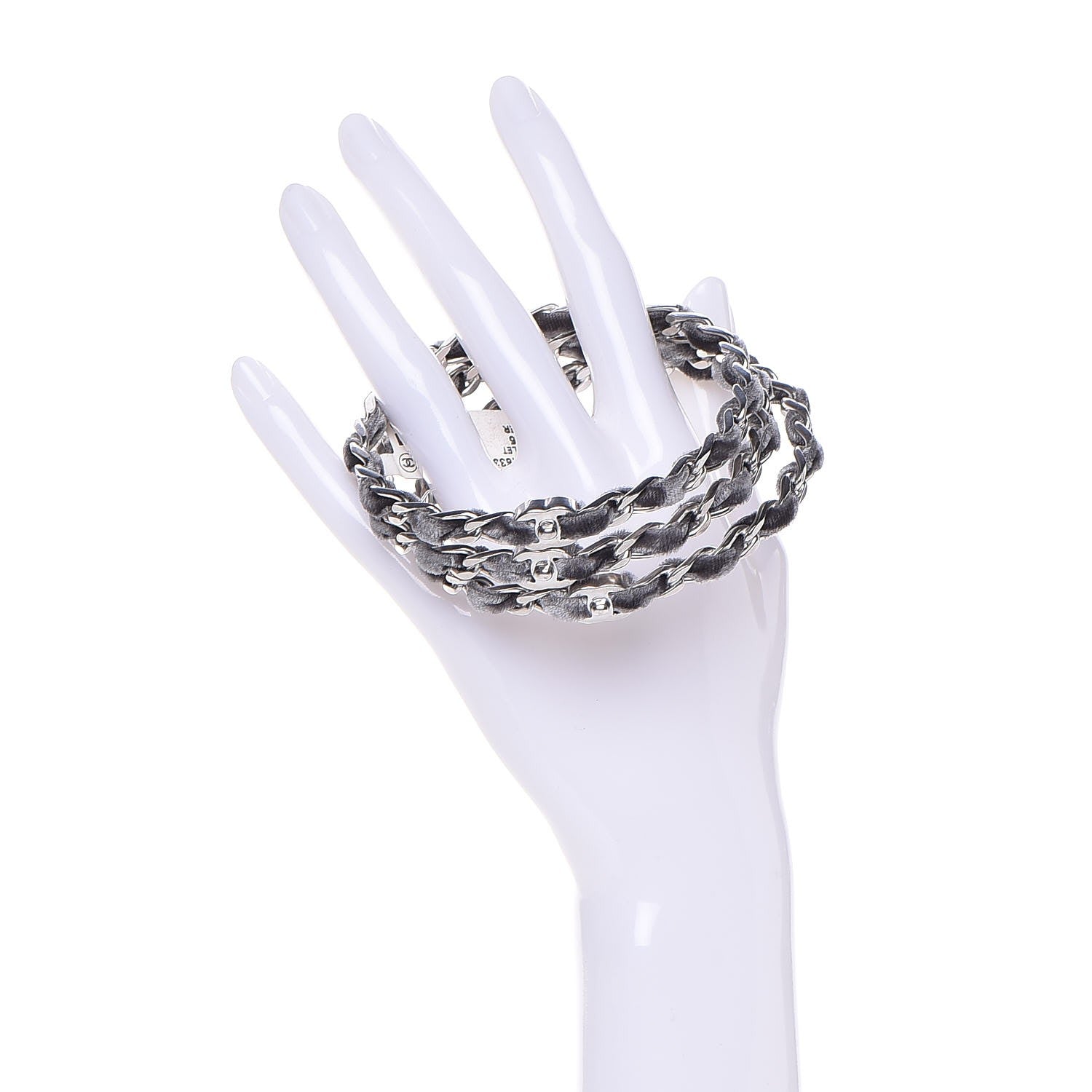 Chanel Velvet Chain CC Bangles Set of 3 Silver M 2 of 5