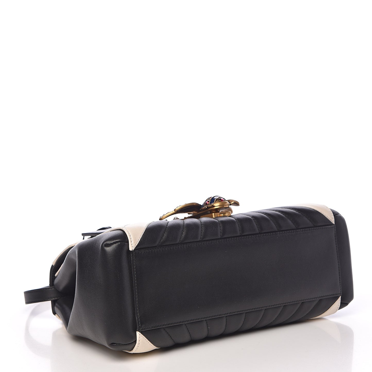 Calfskin Bamboo Trapuntata Queen Margaret Top Handle Bag Mystic White Black