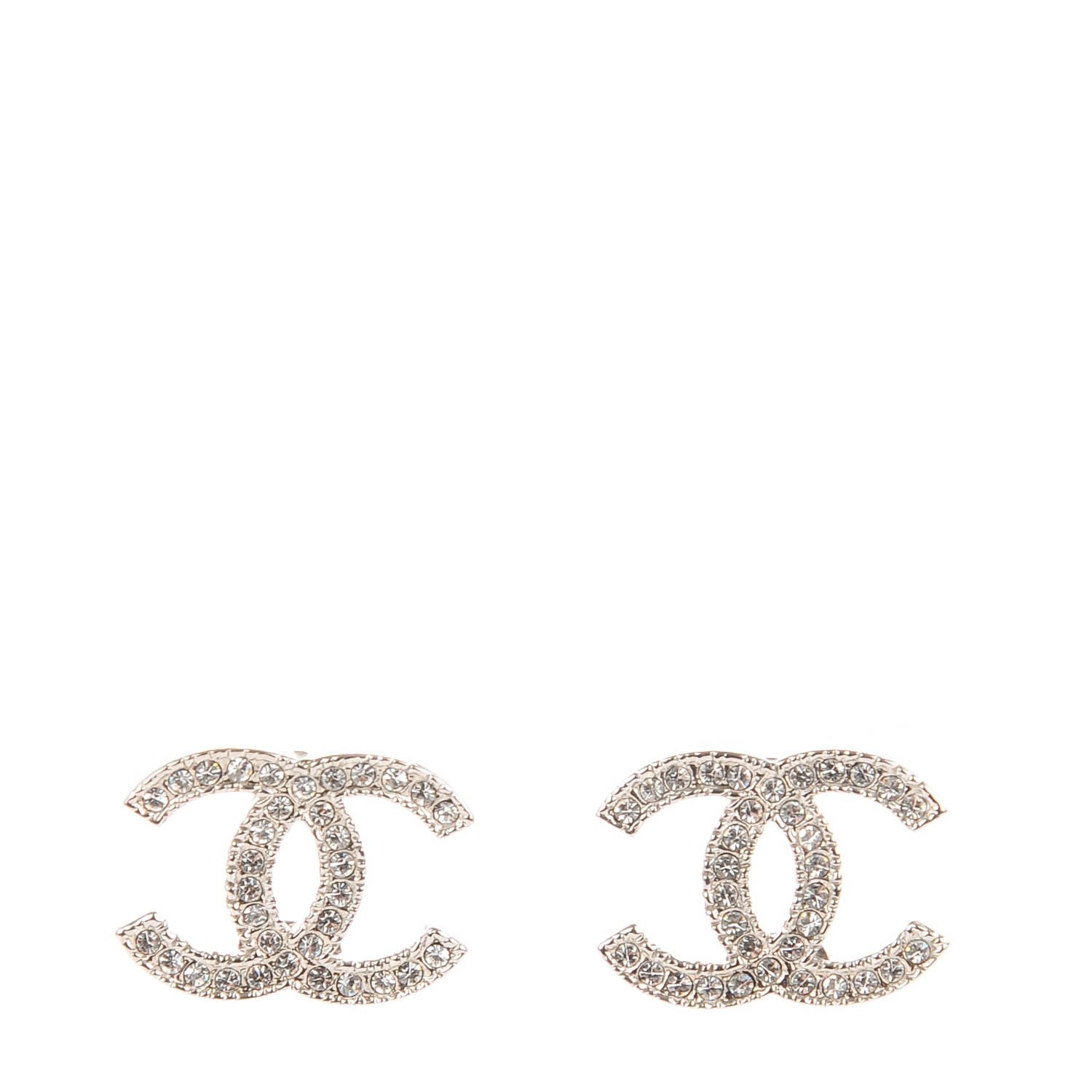 Chanel Crystal CC Earrings Silver 1 of 4