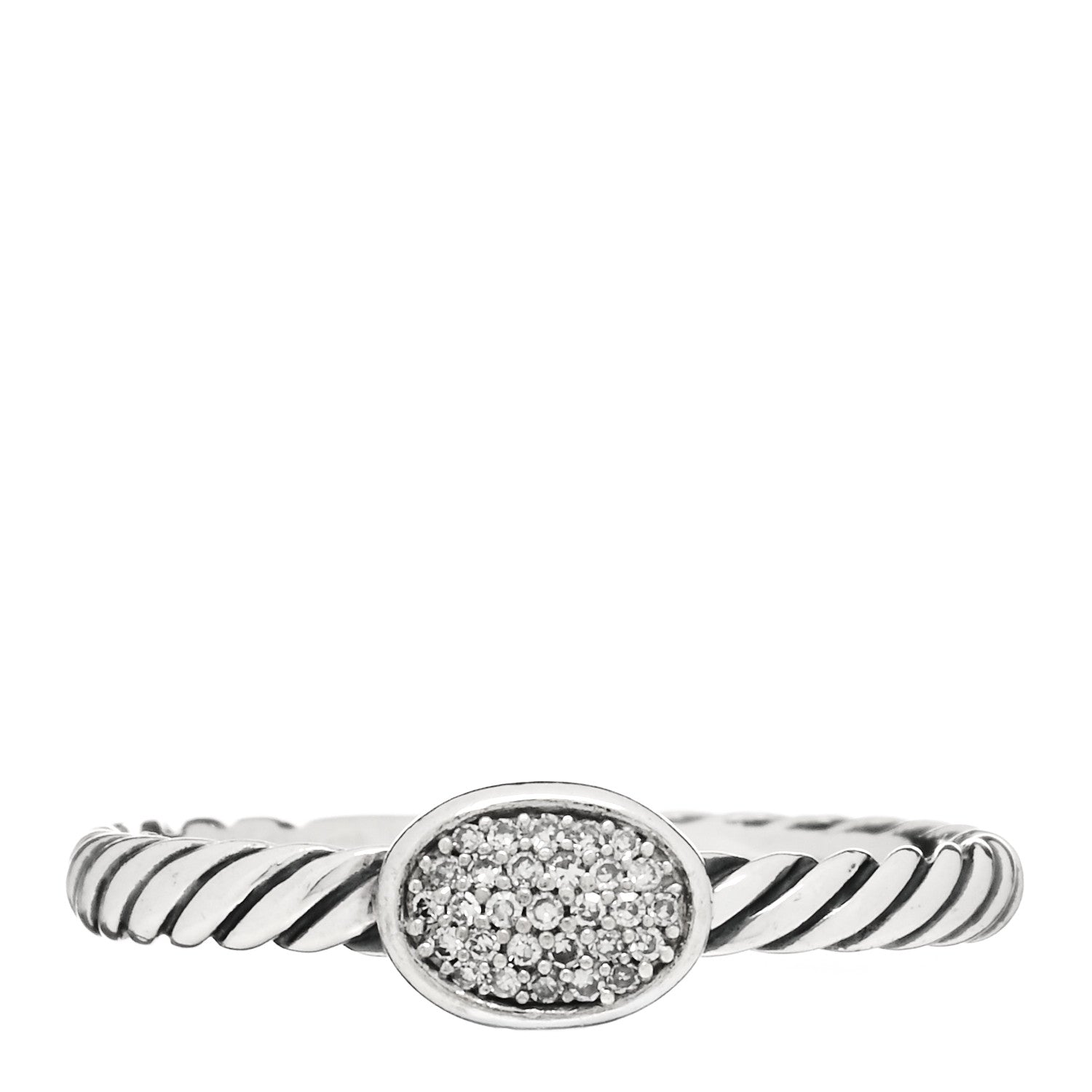 David Yurman Sterling Silver Diamond Pave Cable Classics Oval Ring 56 7.75 1 of 4