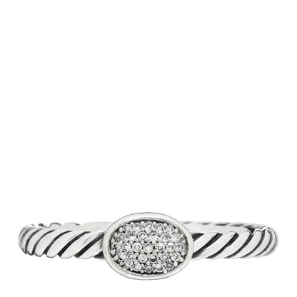 David Yurman Sterling Silver Diamond Pave Cable Classics Oval Ring 56 7.75 1 of 4