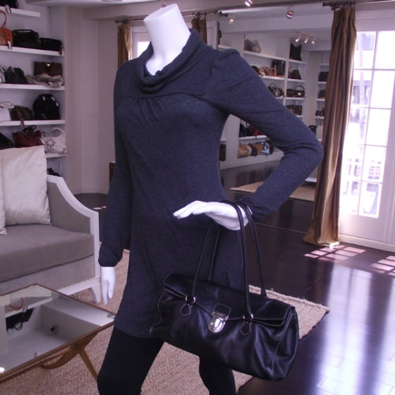 Prada Leather Easy Foldover Pushlock Work Bag Black 2 of 14
