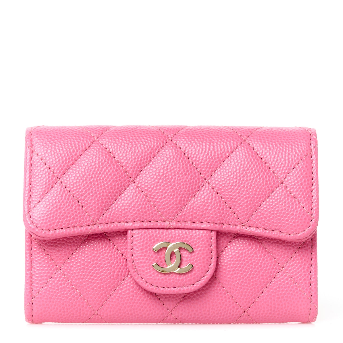 Caviar Quilted Flap Card Holder Pink