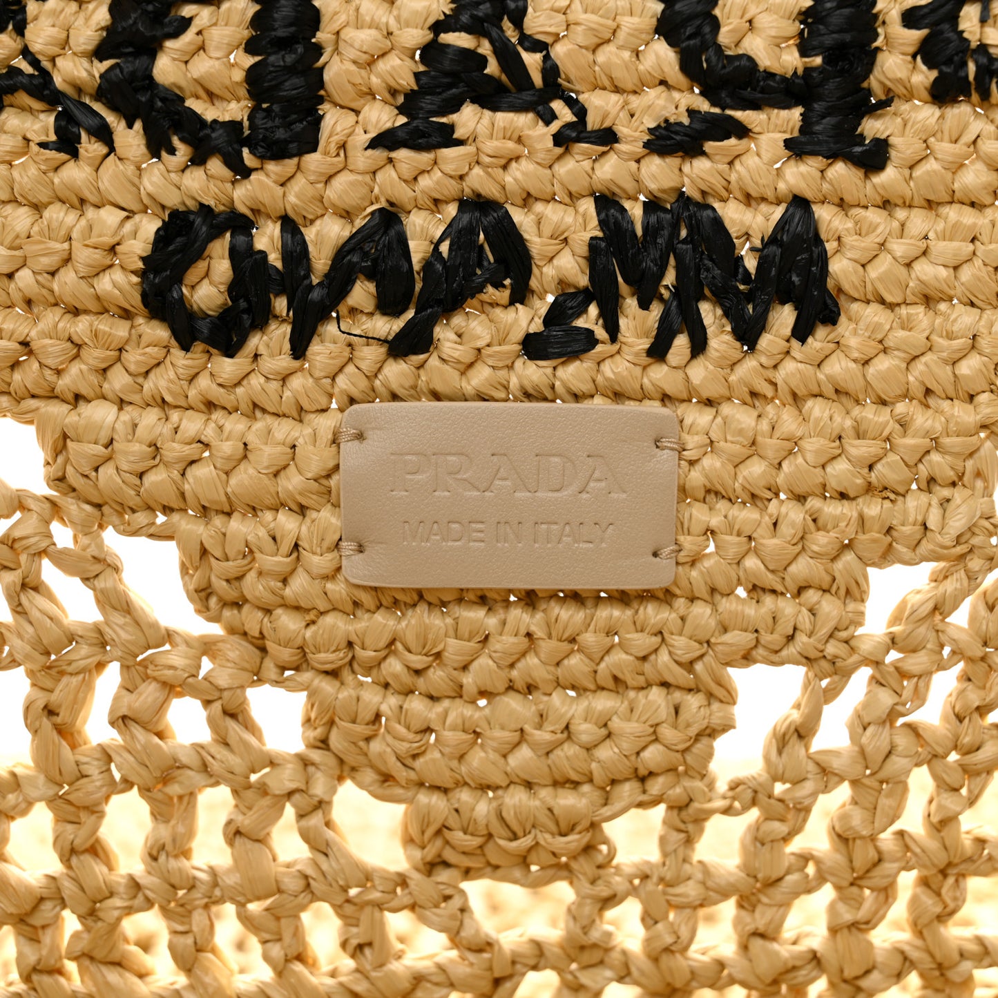 Yarn Raffia Effect Crochet Logo Embroidered Shopping Tote Bag Naturale
