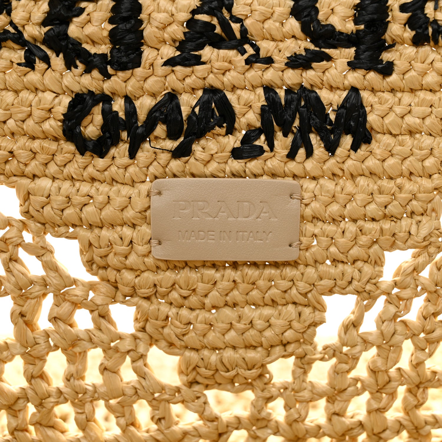Prada Yarn Raffia Effect Crochet Logo Embroidered Shopping Tote Bag Naturale 6 of 10