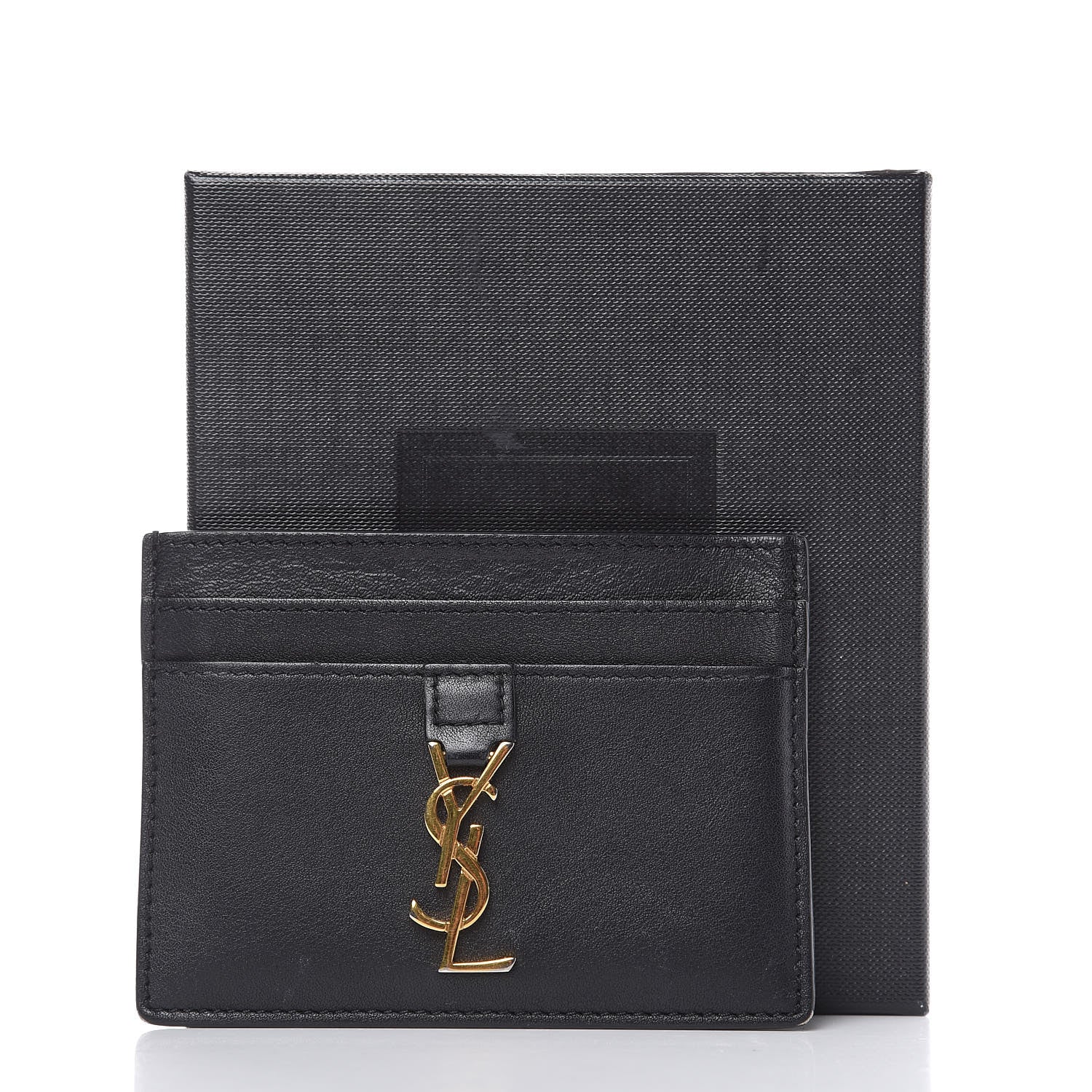 Saint Laurent Calfskin Monogram Credit Card Case Black 8 of 8