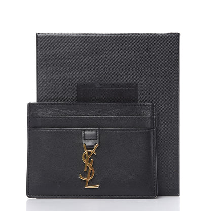 Saint Laurent Calfskin Monogram Credit Card Case Black 8 of 8