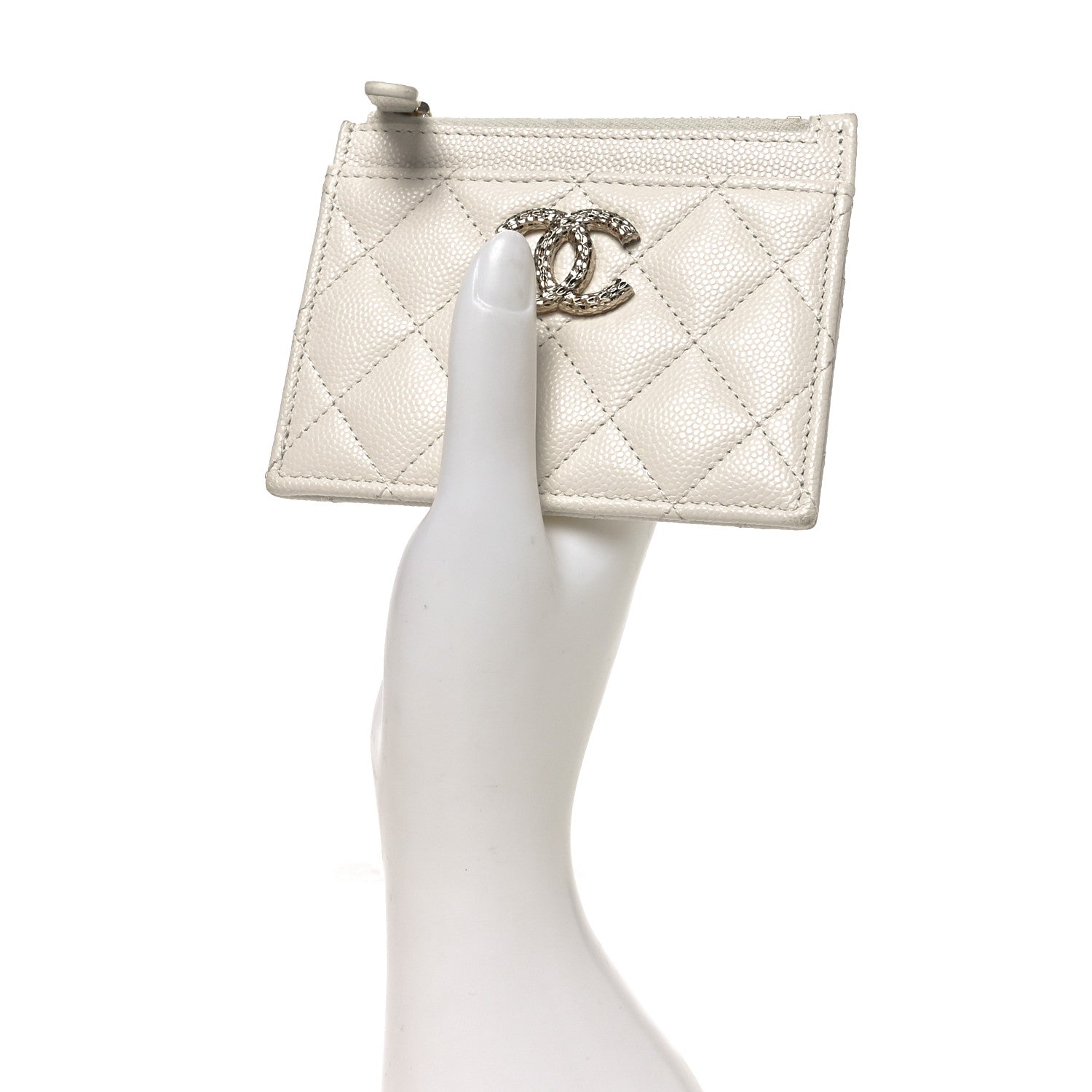 Chanel Caviar Quilted CC Zip Card Holder White 2 of 7