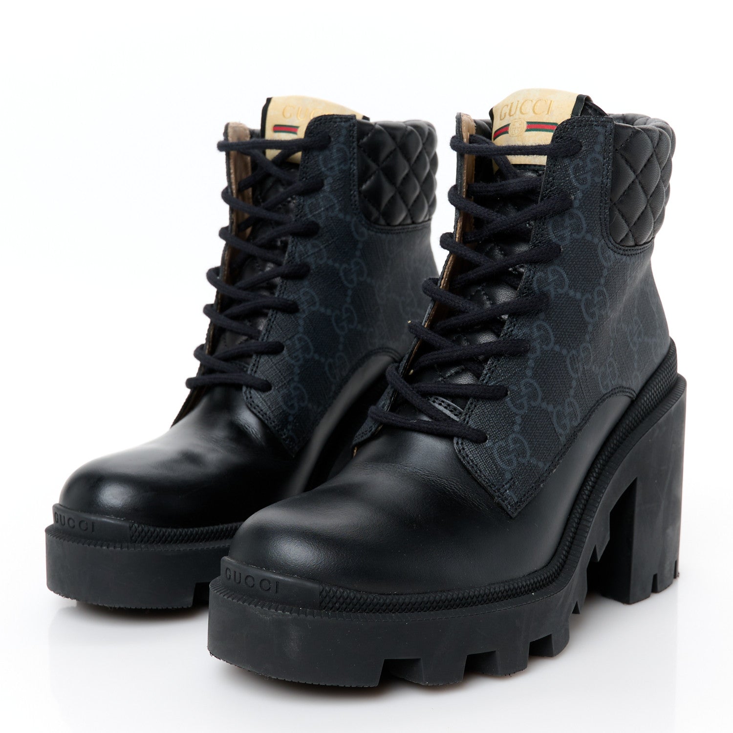 Gucci Apollo Calfskin GG Supreme Nappa Samoa Quilted Lace Up Ankle Boots 37 Black 4 of 11