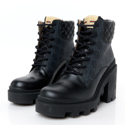 Gucci Apollo Calfskin GG Supreme Nappa Samoa Quilted Lace Up Ankle Boots 37 Black 4 of 11