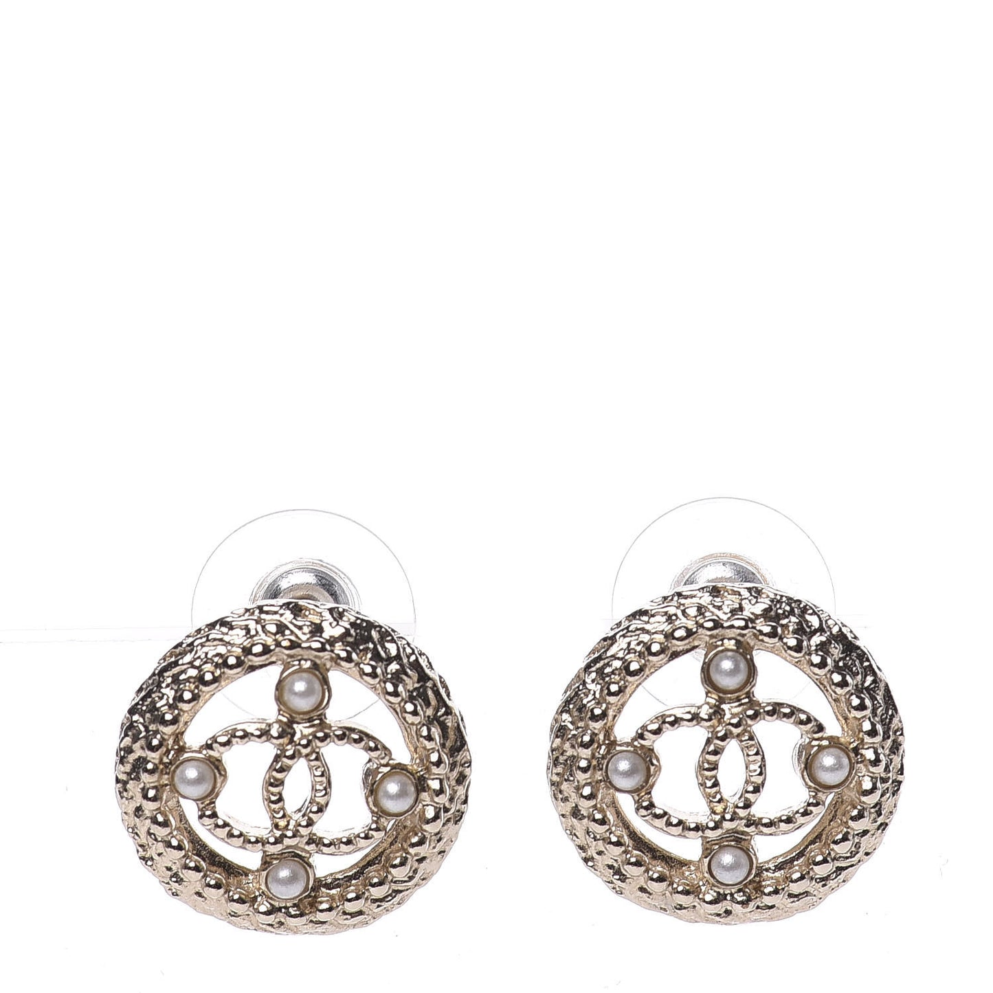 Pearl CC Round Rope Earrings Gold