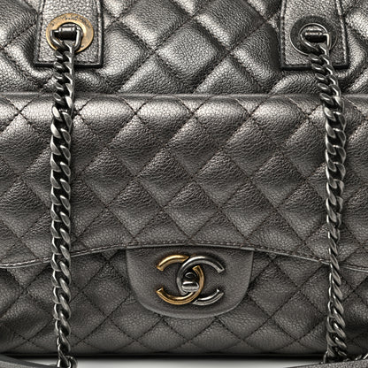 Chanel Metallic Grained Calfskin Quilted Large Casual Pocket Bowling Bag Silver 8 of 10