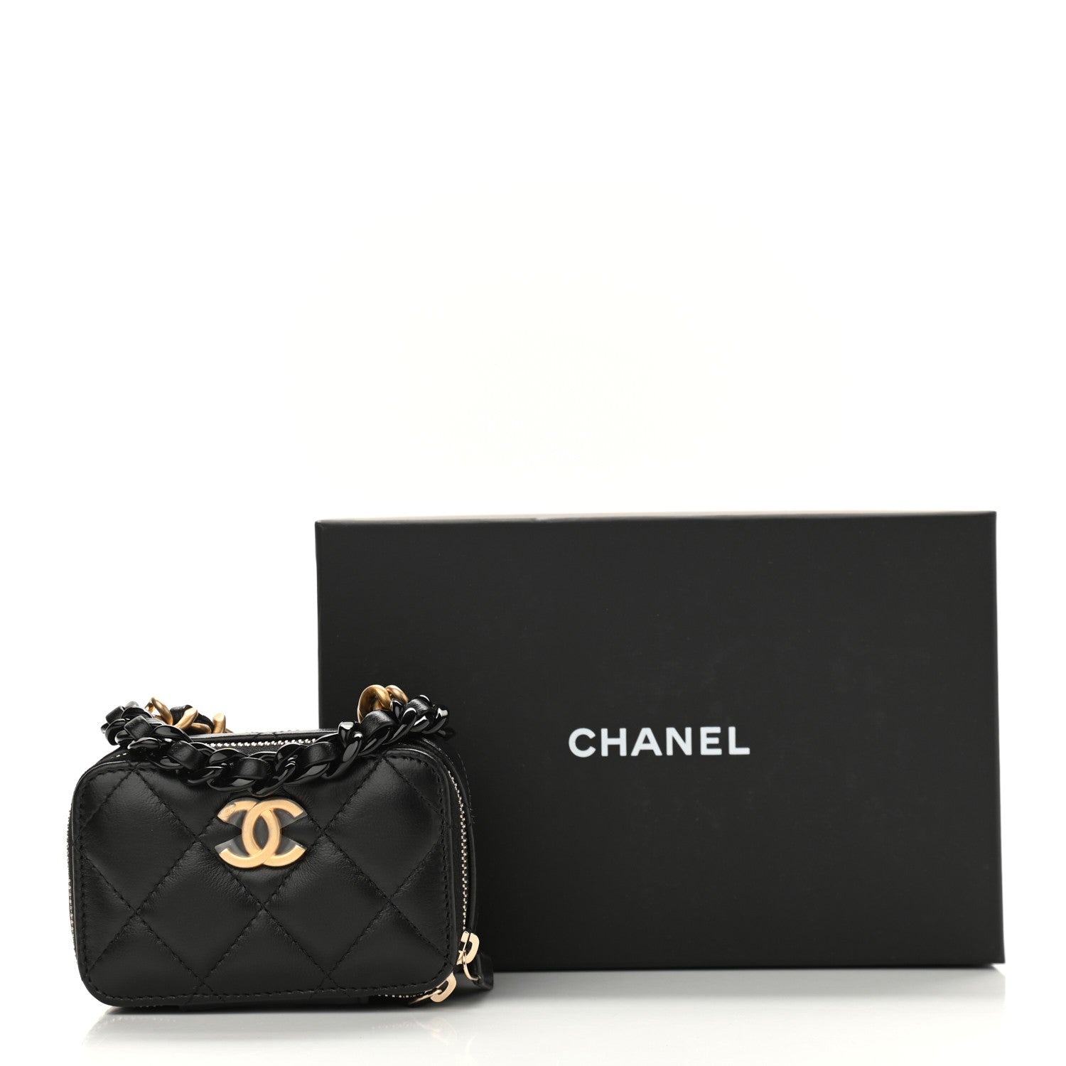 Chanel Lambskin Quilted Mini Lacquered Chain Clutch Black 11 of 11