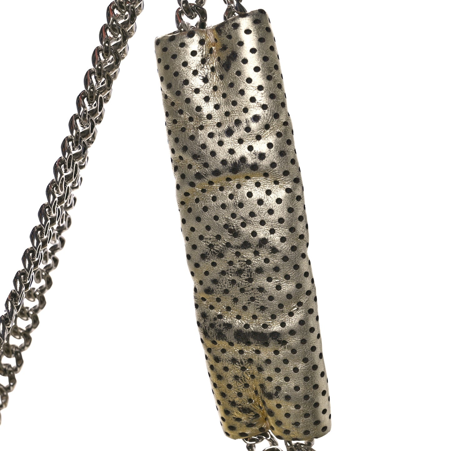Metallic Calfskin Perforated Large Drill Accordion Flap Gold