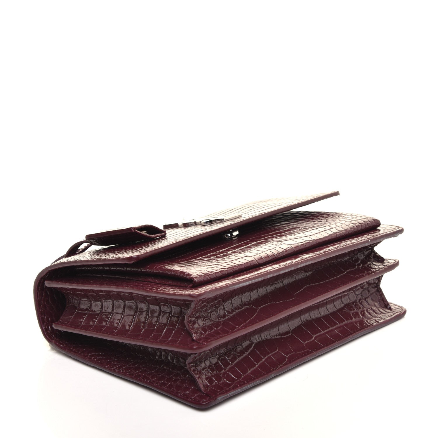 Saint Laurent Calfskin Crocodile Embossed Medium Monogram Sunset Rouge Legion 4 of 8