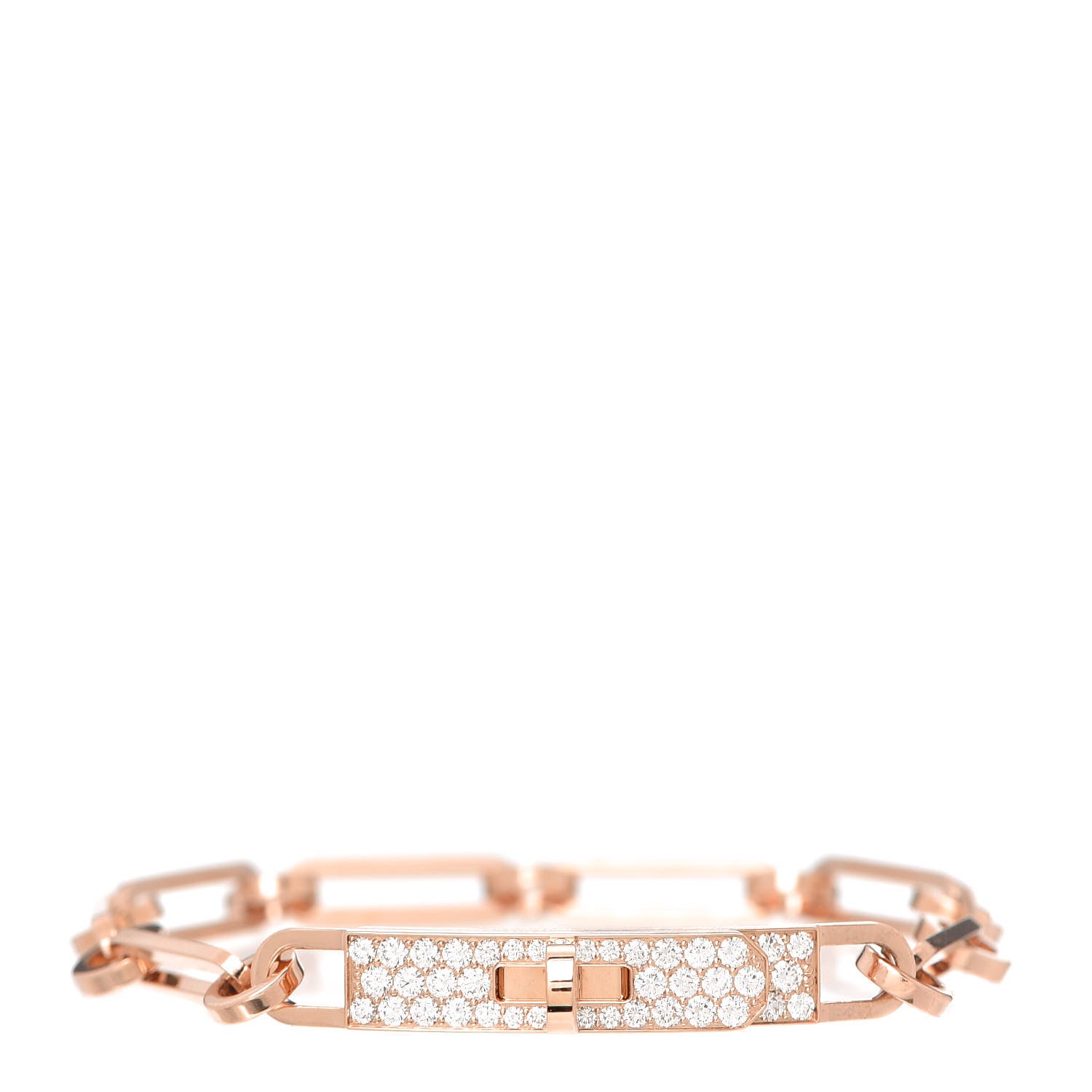 Hermes 18K Rose Gold Diamond Pave PM Kelly Chaine Bracelet ST 1 of 6