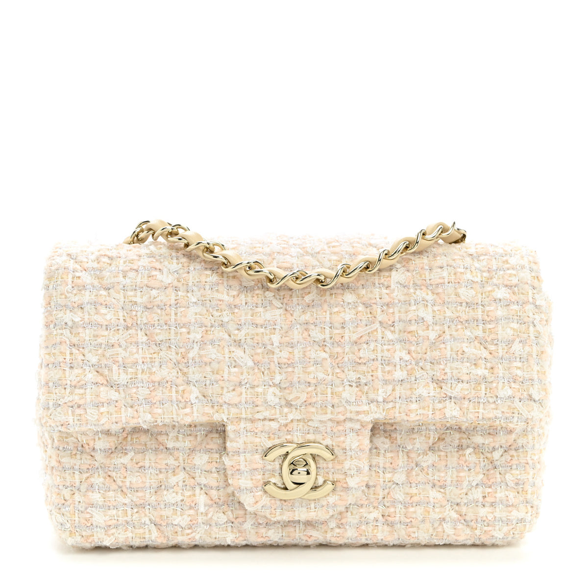 Tweed Quilted Mini Rectangular Flap Off White