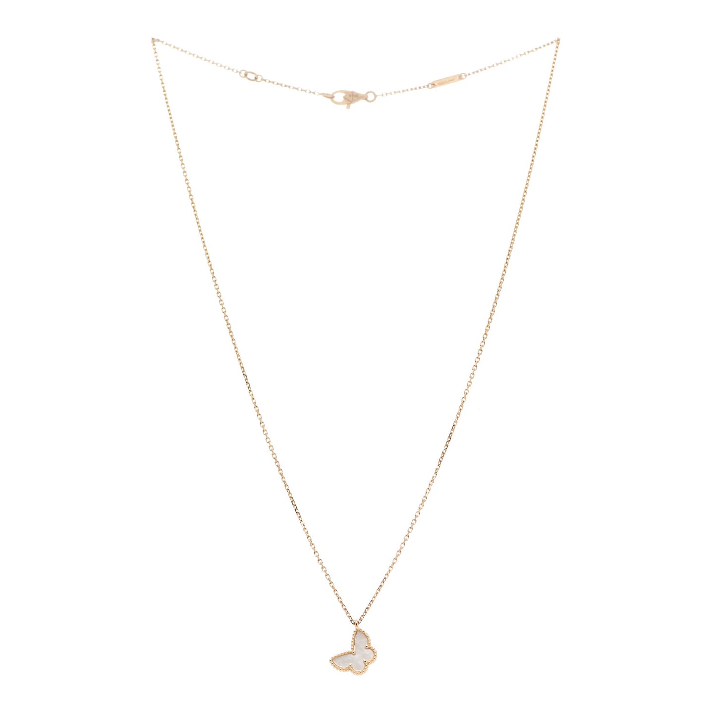 18K Yellow Gold Mother of Pearl Sweet Alhambra Butterfly Pendant Necklace