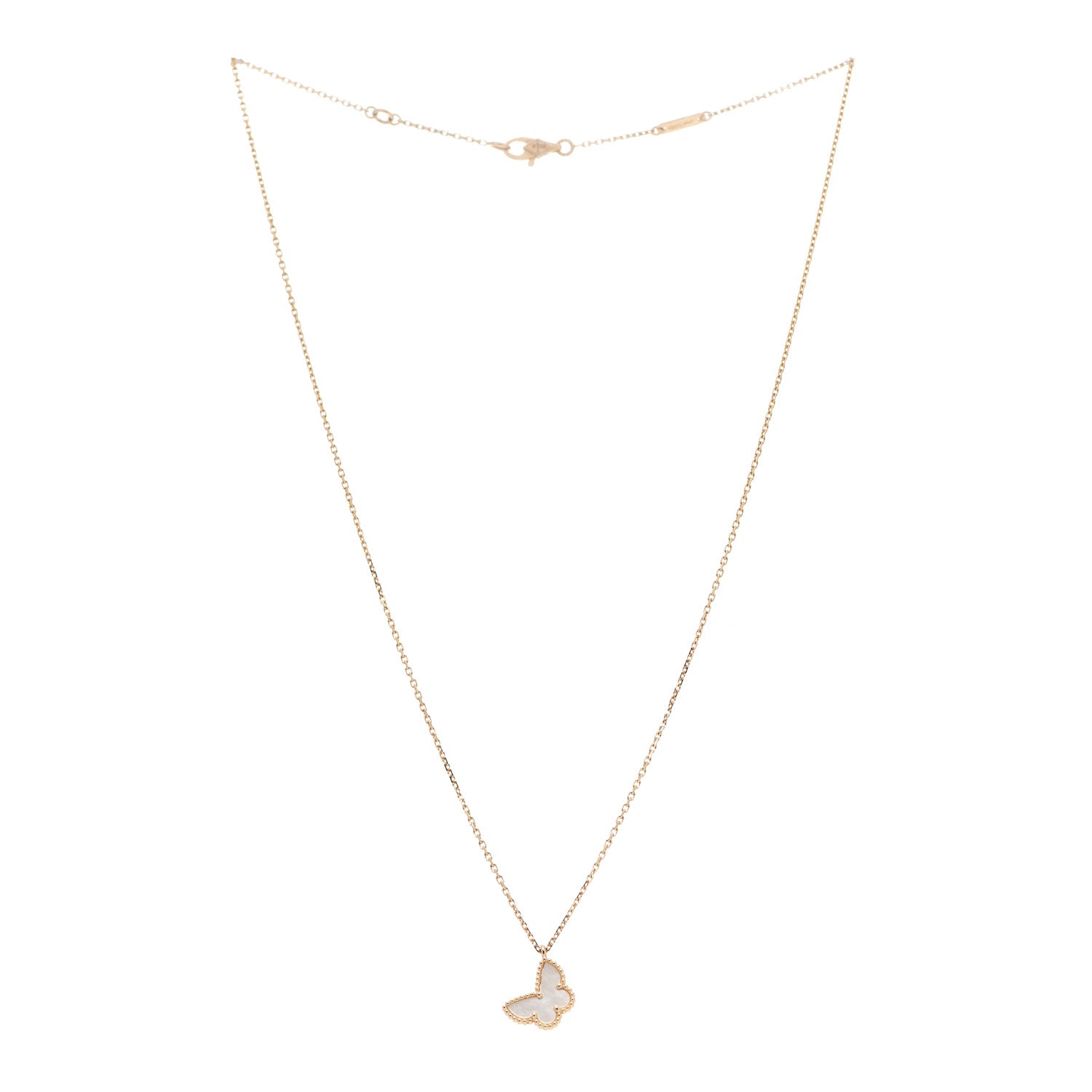 Van Cleef & Arpels 18K Yellow Gold Mother of Pearl Sweet Alhambra Butterfly Pendant Necklace 3 of 6