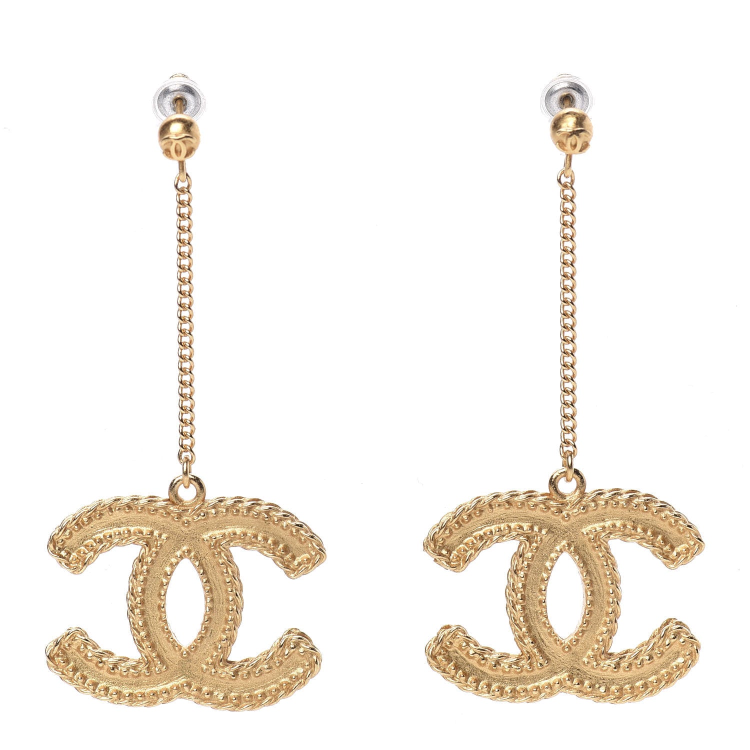 Chanel CC Drop Earrings Matte Gold 1 of 4