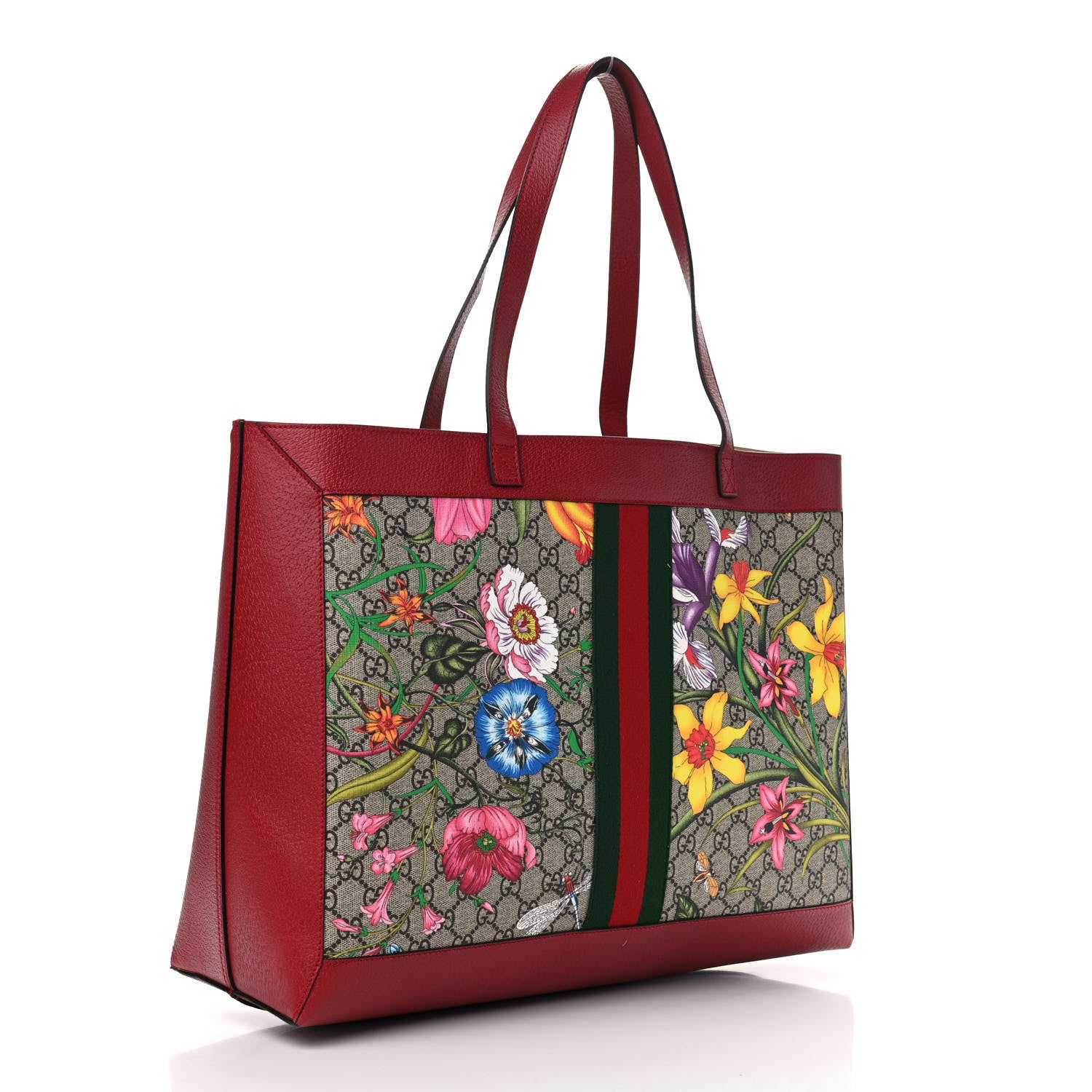 Gucci GG Supreme Monogram Flora Web Large Ophidia Tote Red 4 of 10
