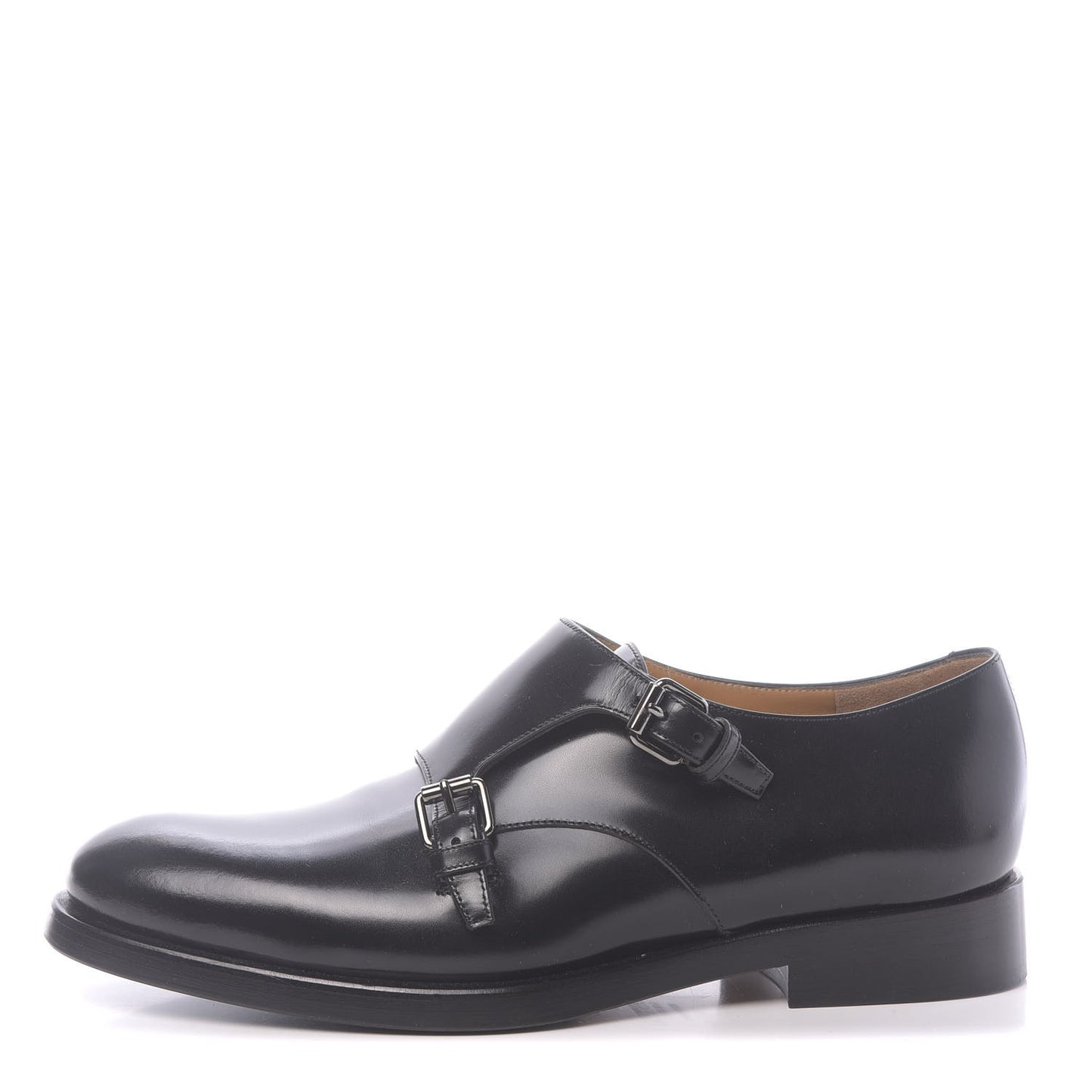 Shiny Calfskin Mens Double Monk Strap Loafers 40 Black