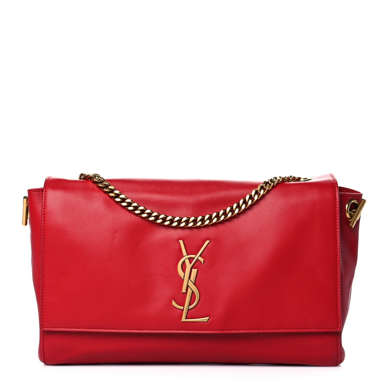 Saint Laurent Smooth Calfskin Suede Medium Reversible Monogram Kate Satchel New Red 8 of 14