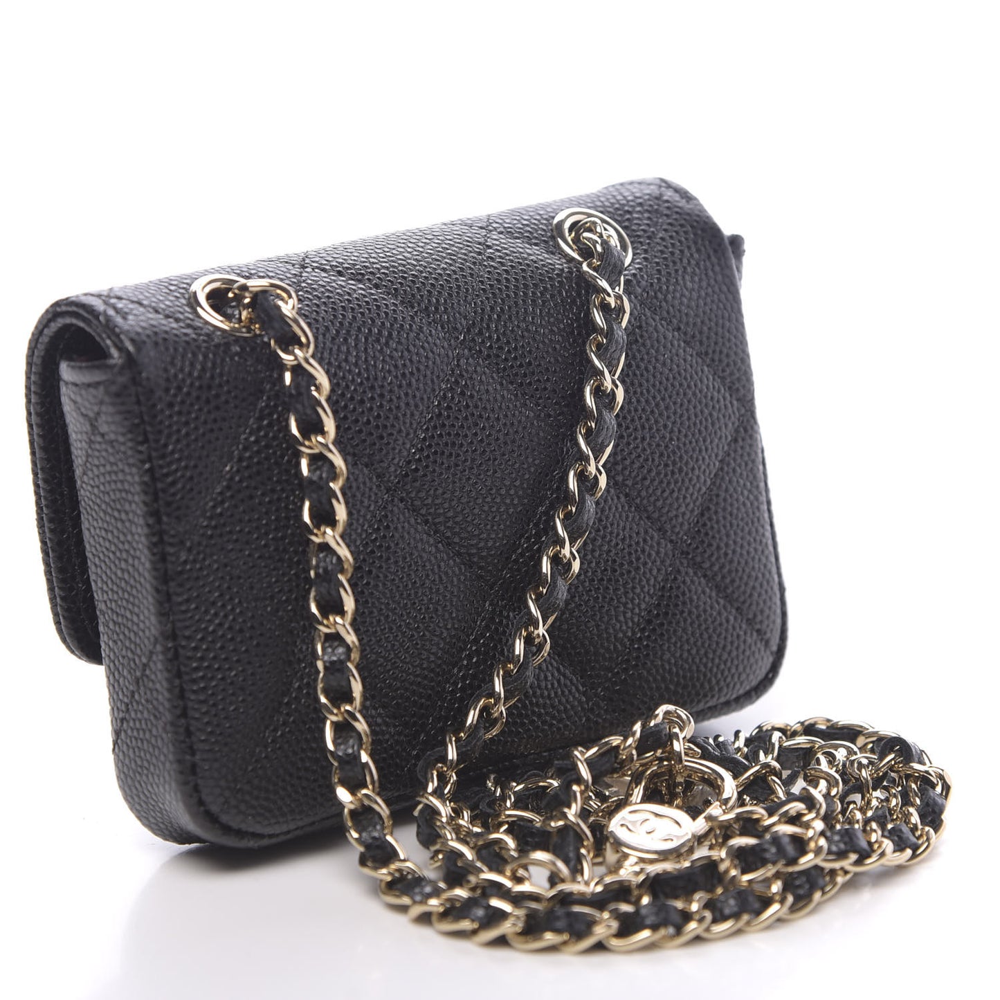 Caviar Quilted Mini Chain Belt Bag Black