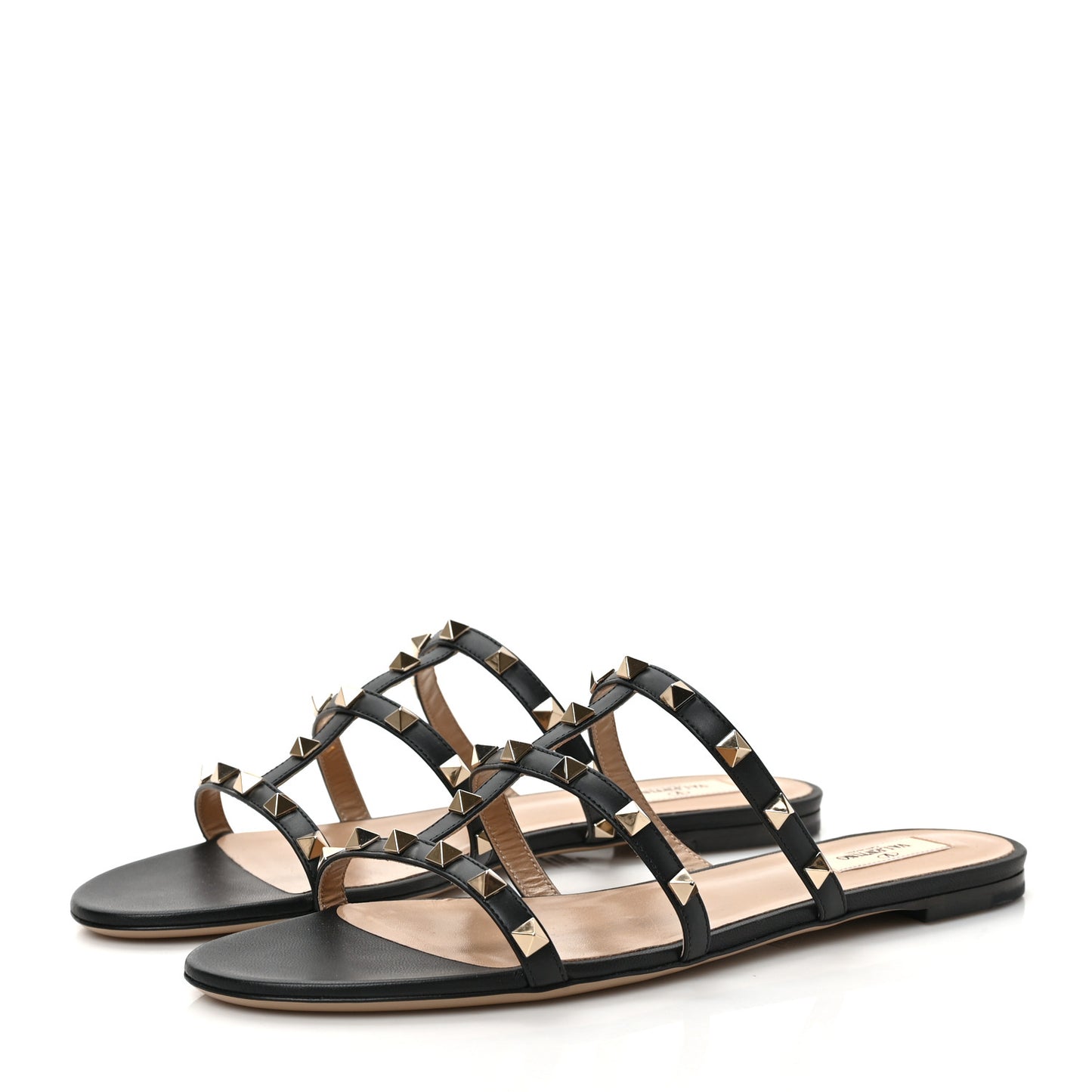 Nappa Rockstud Caged Flat Slide Sandals 41 Black