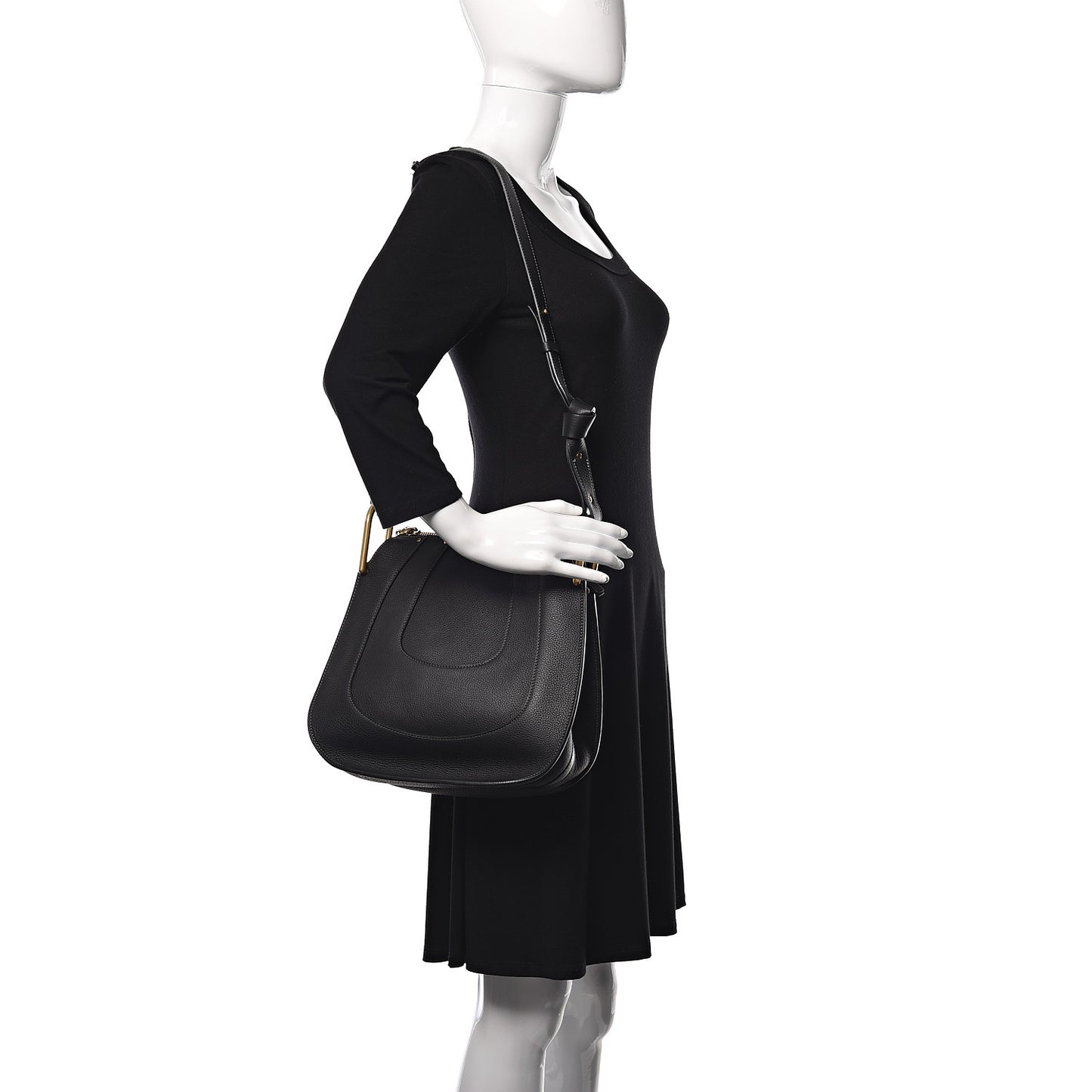 Grained Calfskin Small Hayley Hobo Black