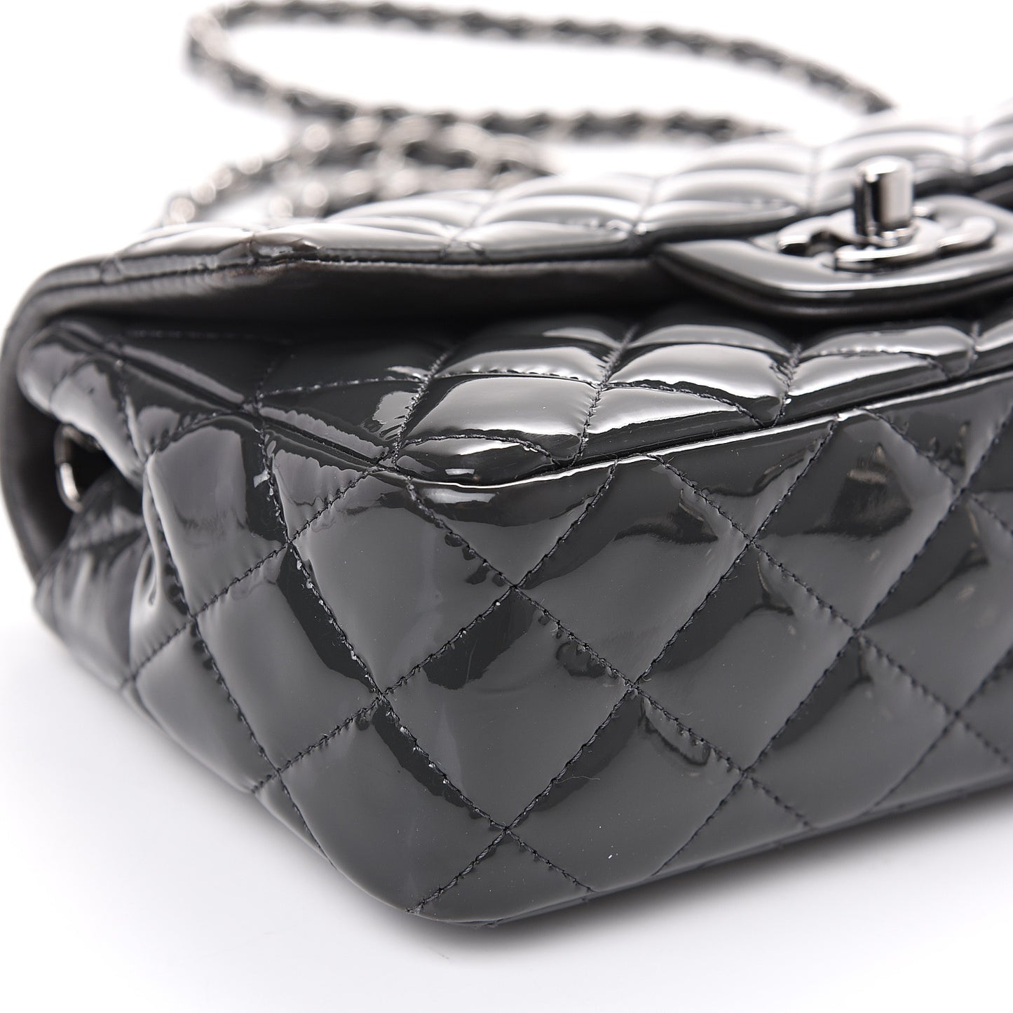 Patent Calfskin Quilted Mini Rectangular Flap Dark Grey