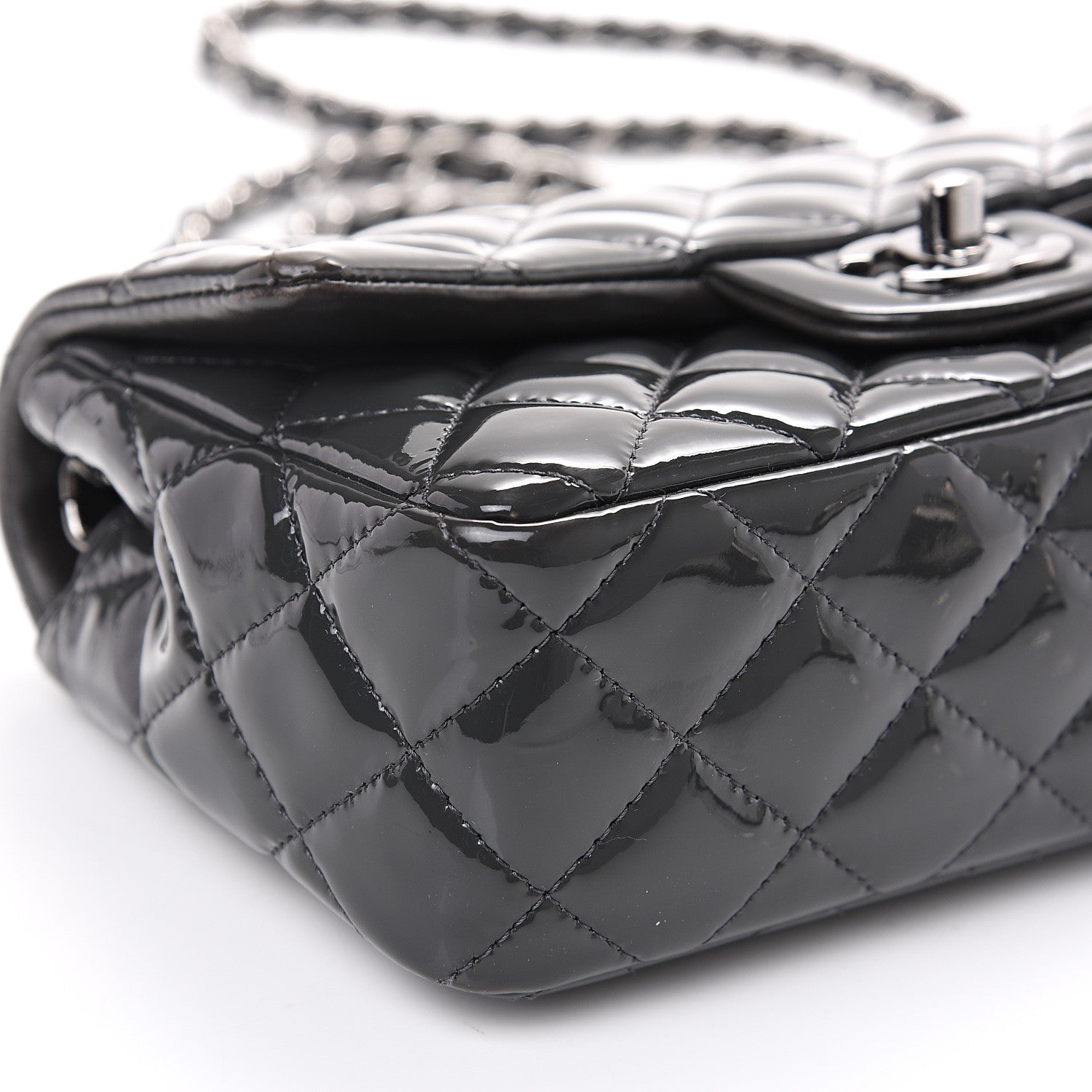 Chanel Patent Calfskin Quilted Mini Rectangular Flap Dark Grey 9 of 12