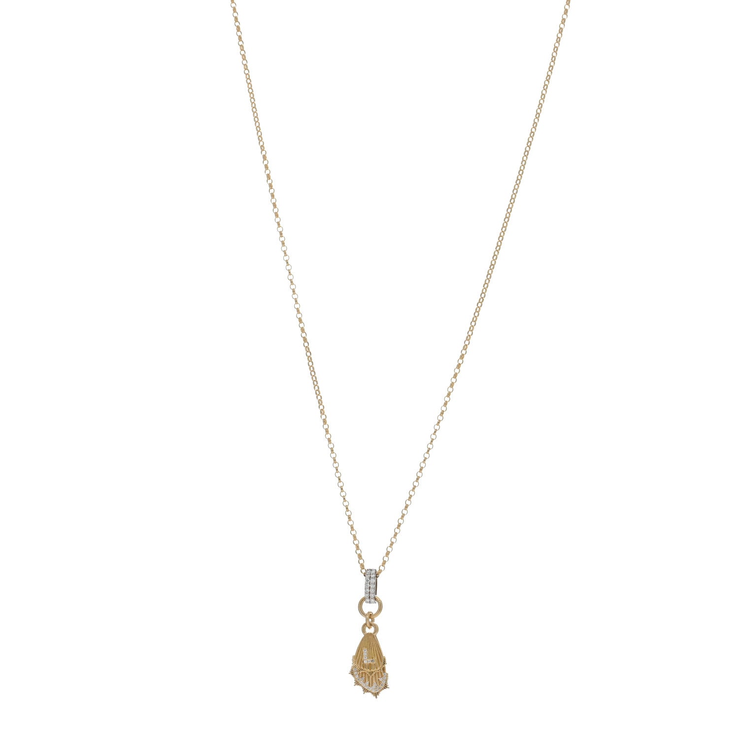 Foundrae 18K Yellow Gold Diamond Encrusted Butterfly Wings Initial L Miniature Medallion Necklace 1 of 4