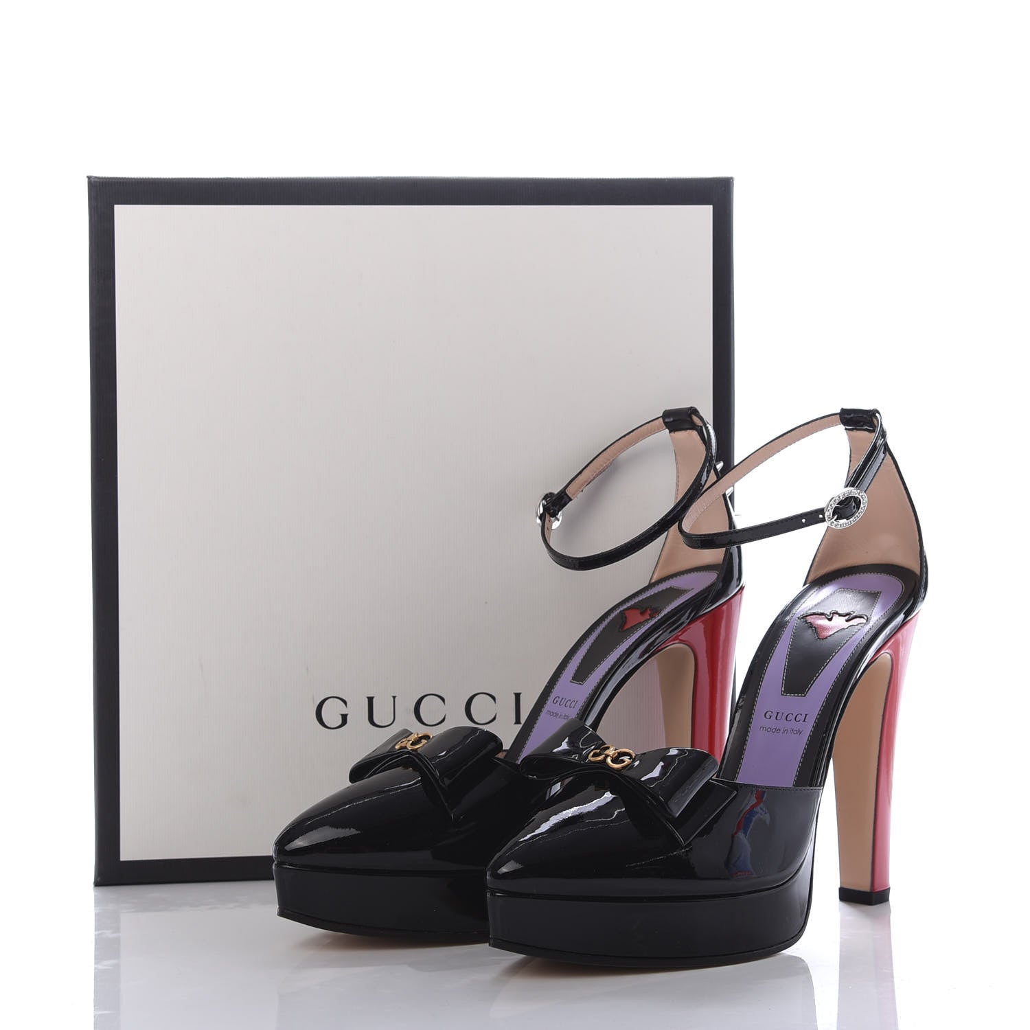 Gucci Patent Crystal GG Bow Sadie Spike Ankle Strap d'Orsay Platform High Heel Pumps 39 Black 9 of 9