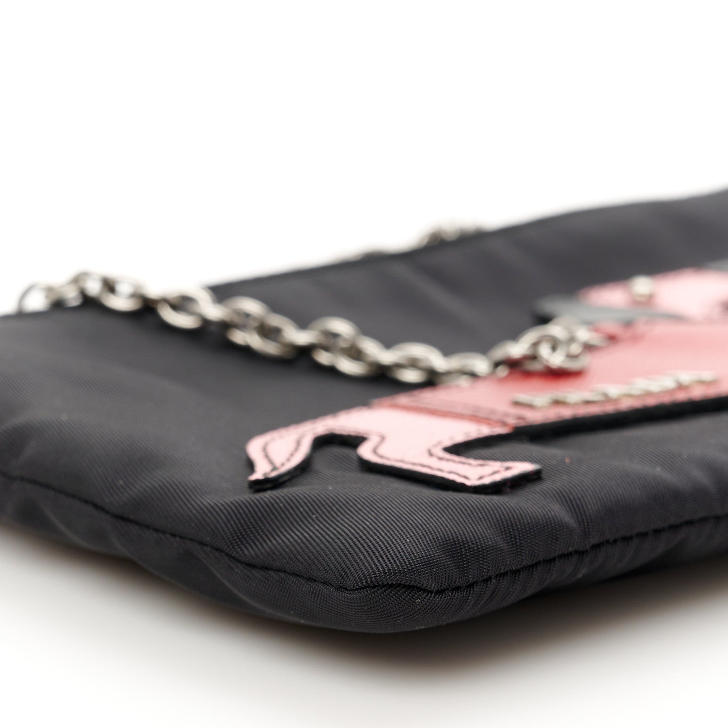 Prada Tessuto Nylon Dog Chain Pouch Black 8 of 10