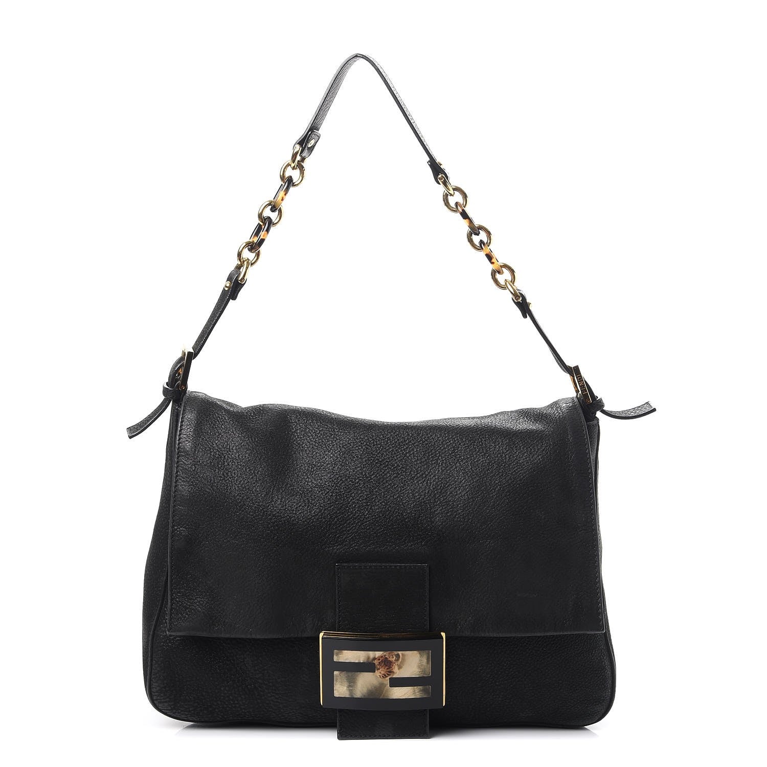 Fendi Vitello Savana Big Mama Baguette Black Tartaruga Natural 1 of 16