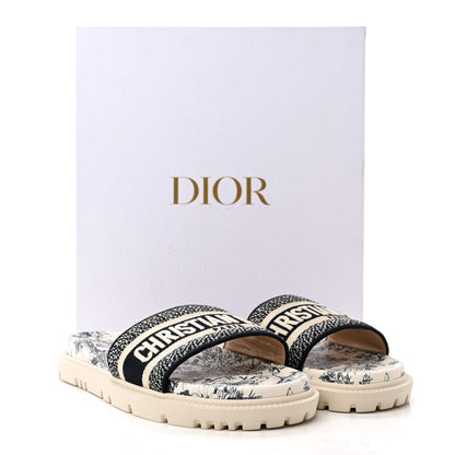 Christian Dior Canvas Toile de Jouy Embroidered Dway 10mm Slide Sandals 40 Deep Blue 9 of 9