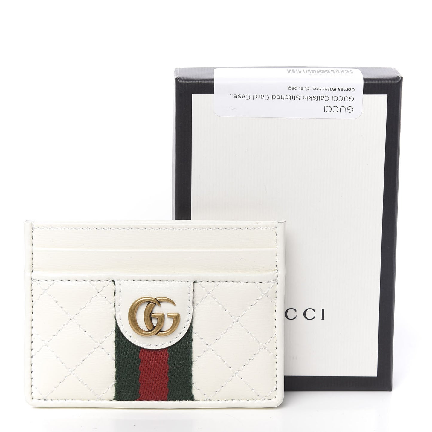 Calfskin Web Stitched Ophidia Card Holder Off White